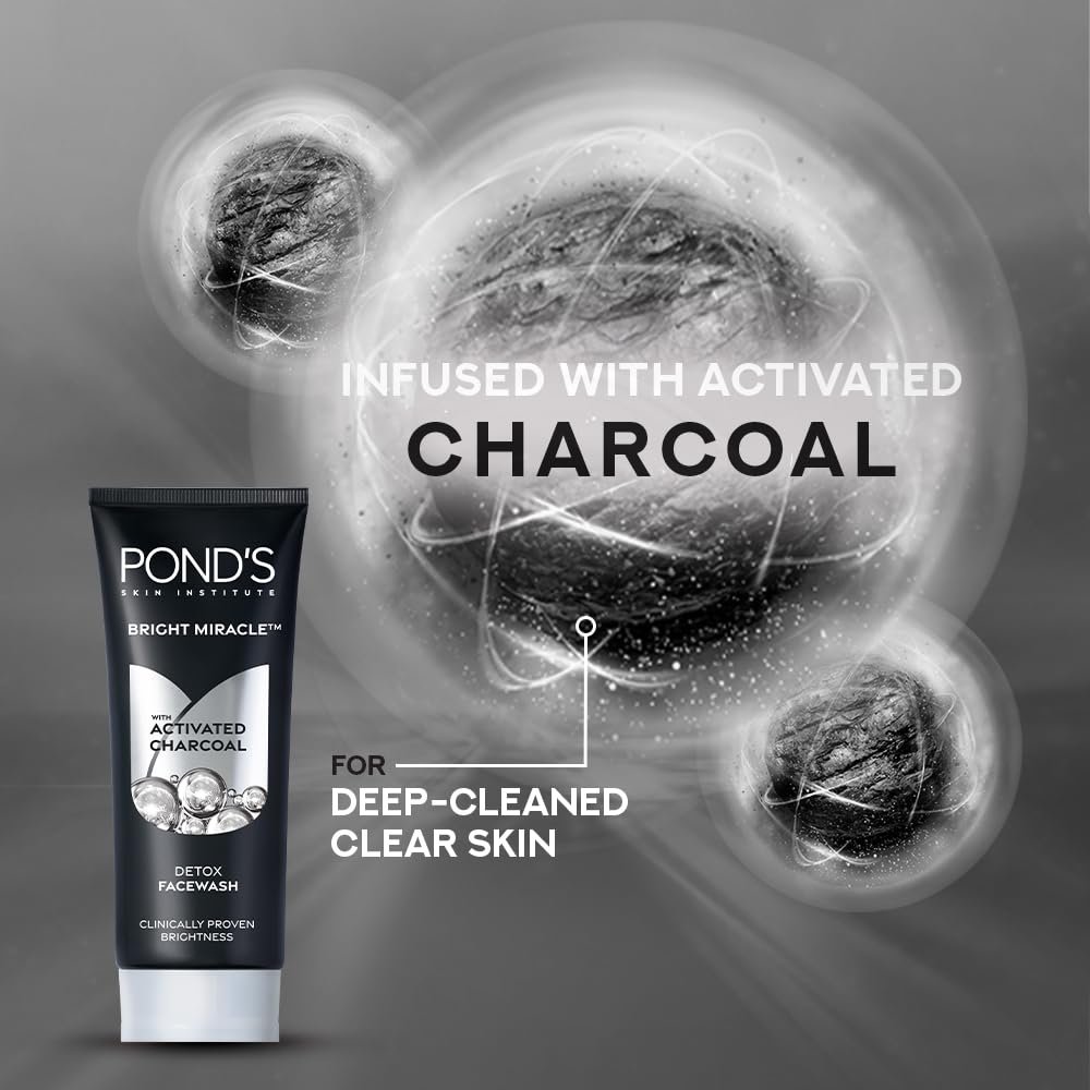 POND'S Pure Detox Face Wash 100 g|| Daily Exfoliating & Brightening Cleanser|| Deep Cleans Oily Skin - With Activated Charcoal for Fresh|| Glowing Skin thumbnail