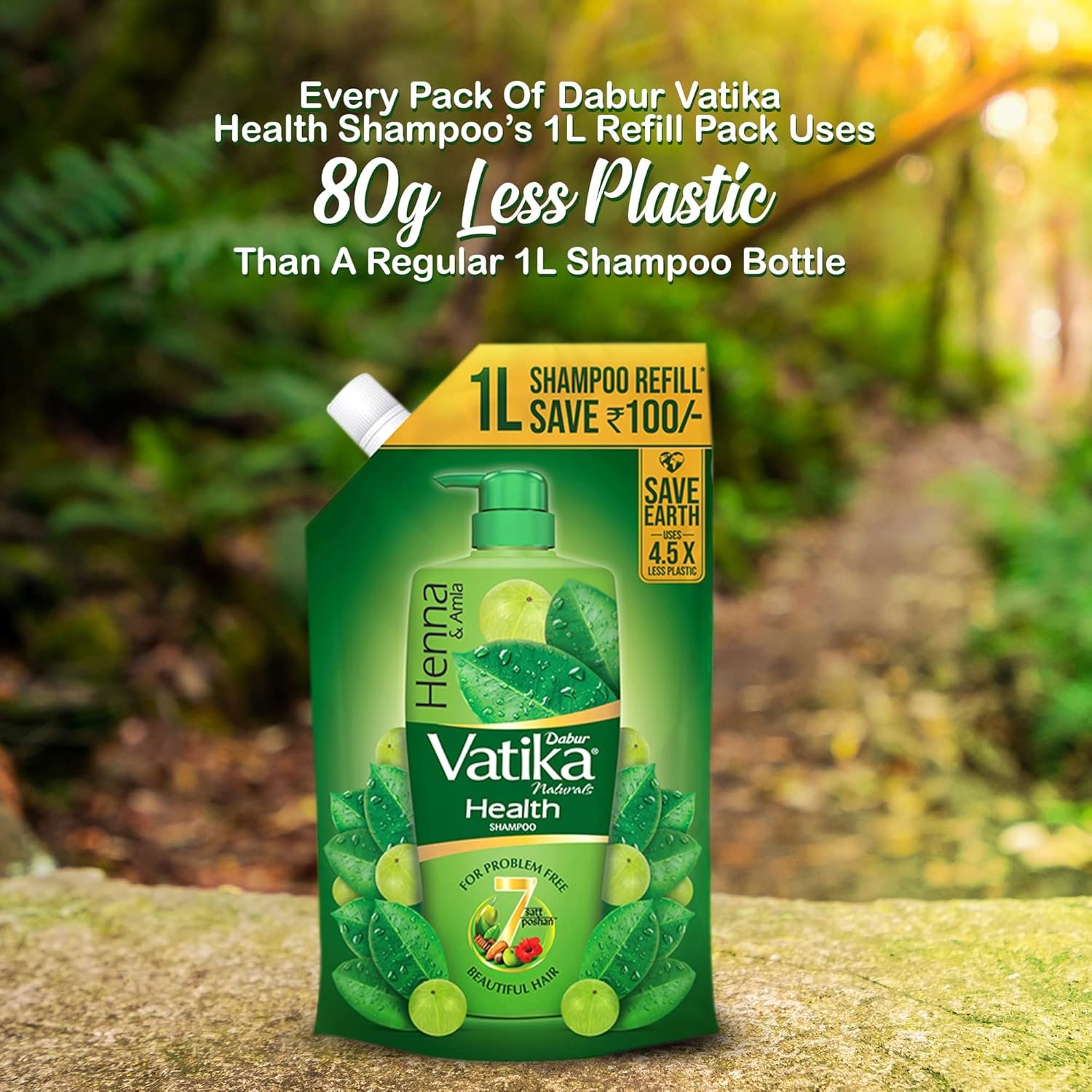Dabur Vatika Health Shampoo - 1 L (Refill Pouch) | With 7 Natural Ingredients | For Smooth, Shiny & Nourished Hair | Repairs Hair Damage, Controls Frizz | Goodness of Henna & Amla thumbnail