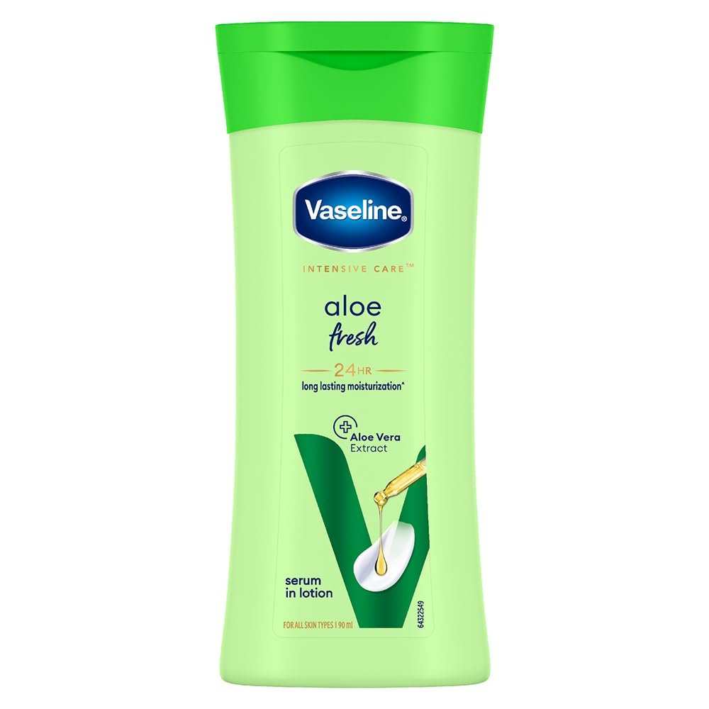 Vaseline Aloe Fresh Body Lotion,24 HR Long Lasting Moisturisation with Aloe Vera extract and Menthol 90ml