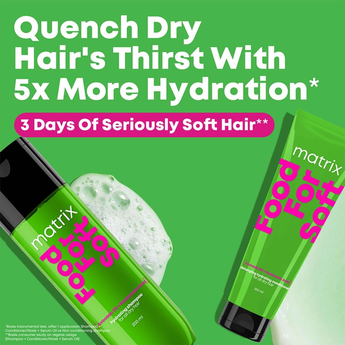 Matrix Professional Food For Soft Hydrating Shampoo Conditioner Serum Combo For Dry, Dehydrated Hair|5x More Hydration|3 Days Of Softness|With Hyaluronic Acid & Avocado Oil (200ml+100ml+30ml thumbnail
