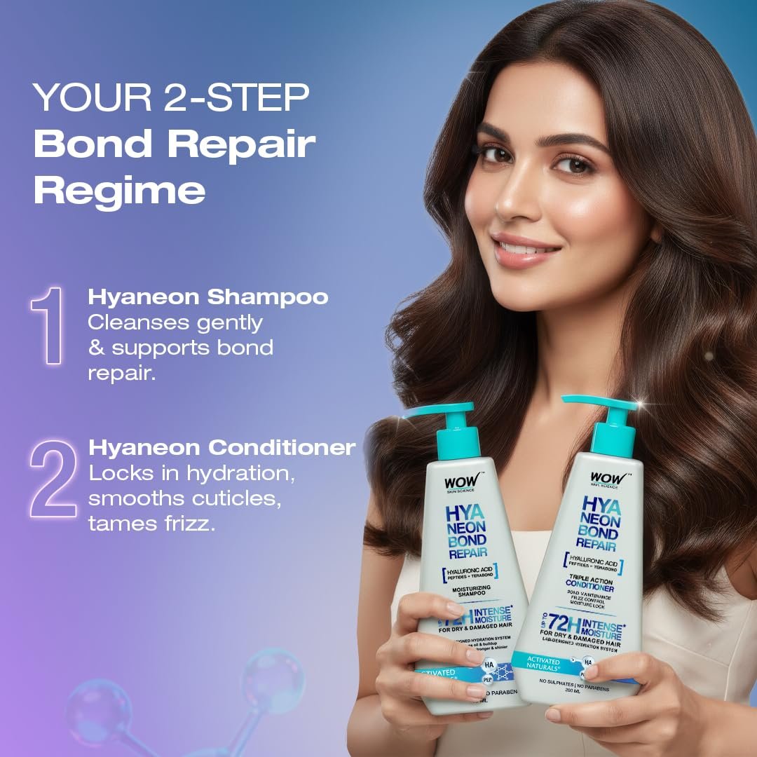 WOW Skin Science HyaNeon Bond Repair Hyaluronic Shampoo for Dry & Damaged Hair | Moisturizing, Sulphate-Free Formula + Peptides & TeraBond™ Technology 250ml thumbnail