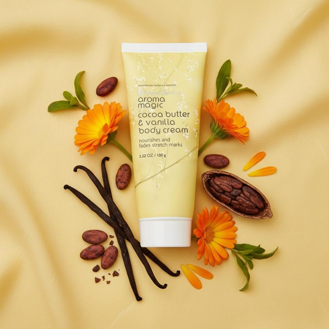 Aroma Magic Cocoa Butter & Vanilla Body Cream | Nourishes, Enhances Skin elasticity & prevents stretch marks | Green tea & calendula extract, vitamin E & C| Non-greasy| 100 ml thumbnail