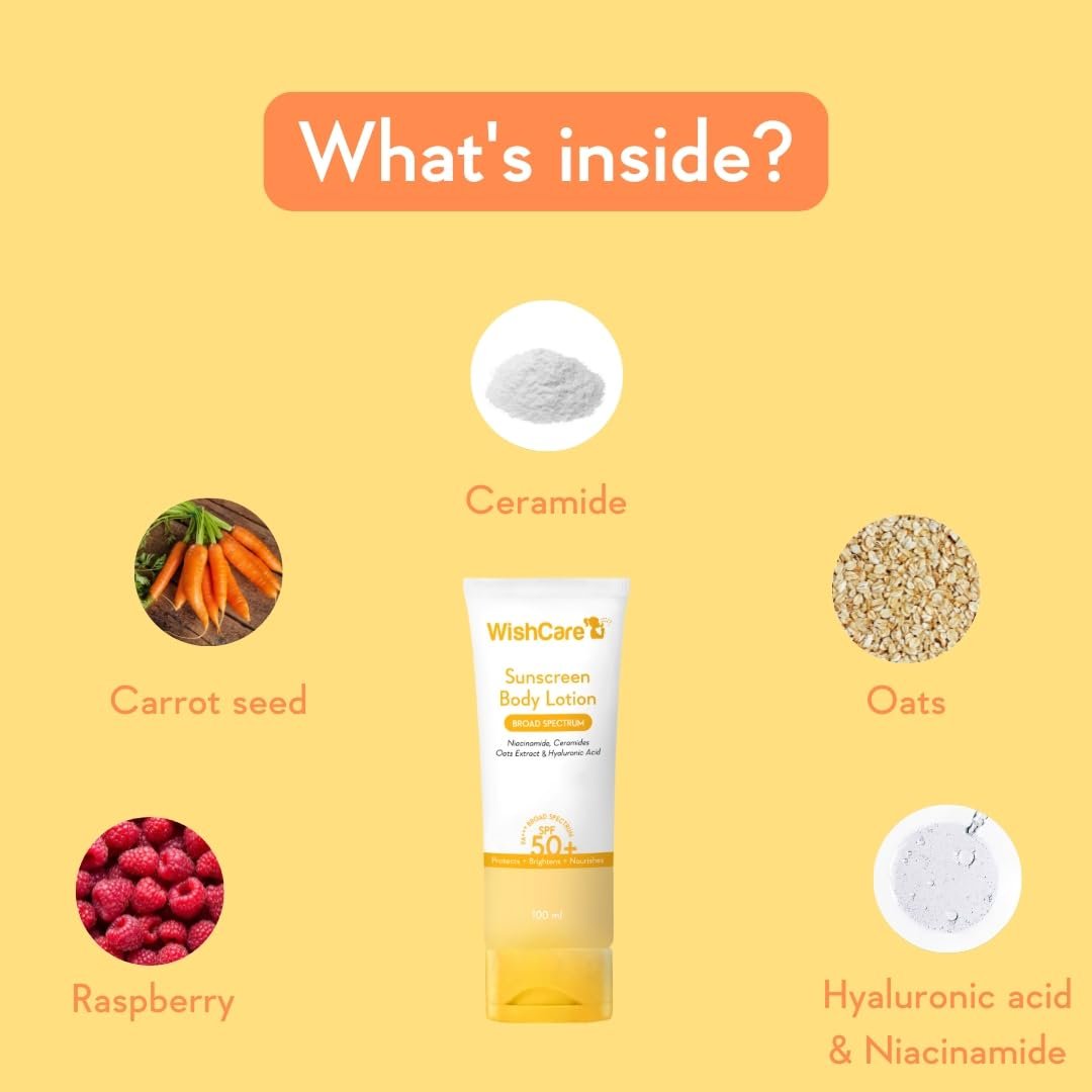 WishCare Sunscreen Body Lotion SPF 50 PA++++ | In-Vivo Tested Broad-Spectrum Body Sunscreen | Helps Protect Skin from UVA & UVB Rays | 100ml thumbnail