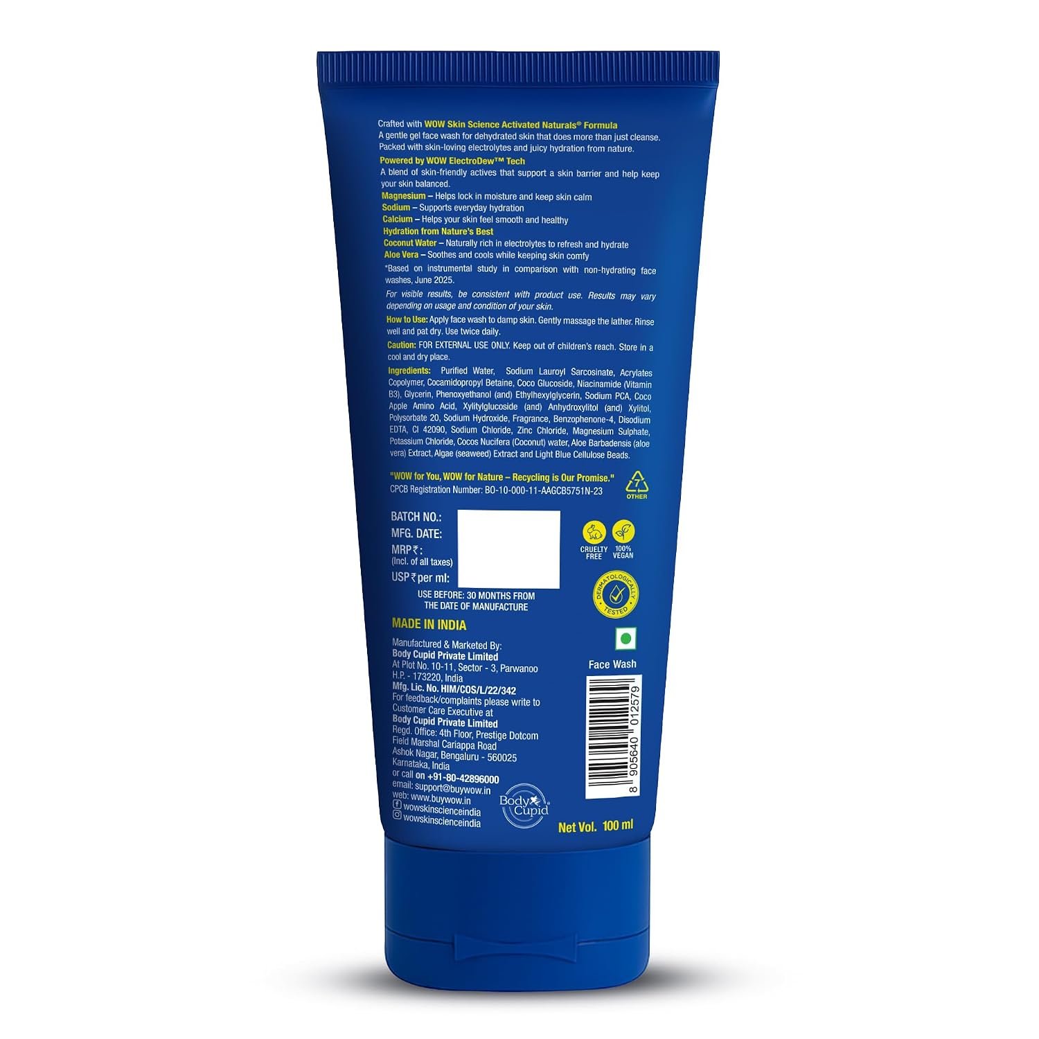 WOW Skin Science Hydrocharge™ Electrolyte Face Wash with ElectroDew™ Tech | India’s 1st Electrolyte Cleanser with Sodium, Magnesium, Hyaluronic Acid & Coconut Water | pH 5–6 | 100ml thumbnail