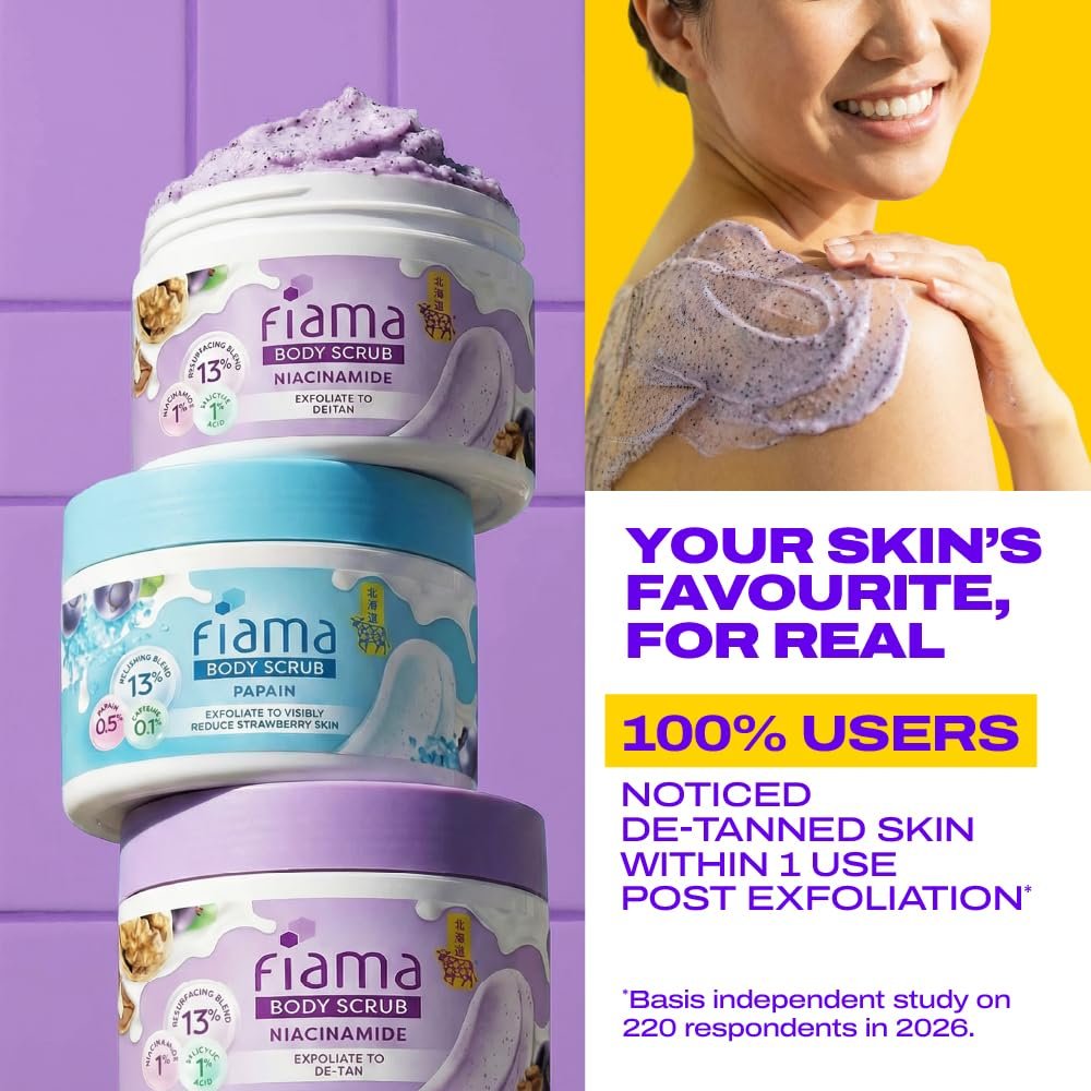 Fiama Detan Body Scrub 200g, 1% Niacinamide + 1% Salicylic Acid, Chemical + Physical Exfoliation, 13% Resurfacing Blend, Sun-Tan Removal & Instant Brightness, Gourmet Fragrance thumbnail