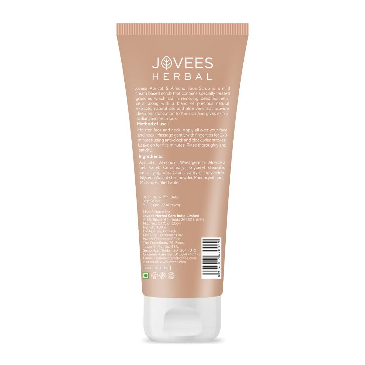 Jovees Herbal Apricot & Almond Face Scrub with Almond, Apricot & Wheatgerm Oil For Normal to Dry Skin | Gently Removes dead Skin, Anti-Pigmentation, Tan Removal | 100g thumbnail