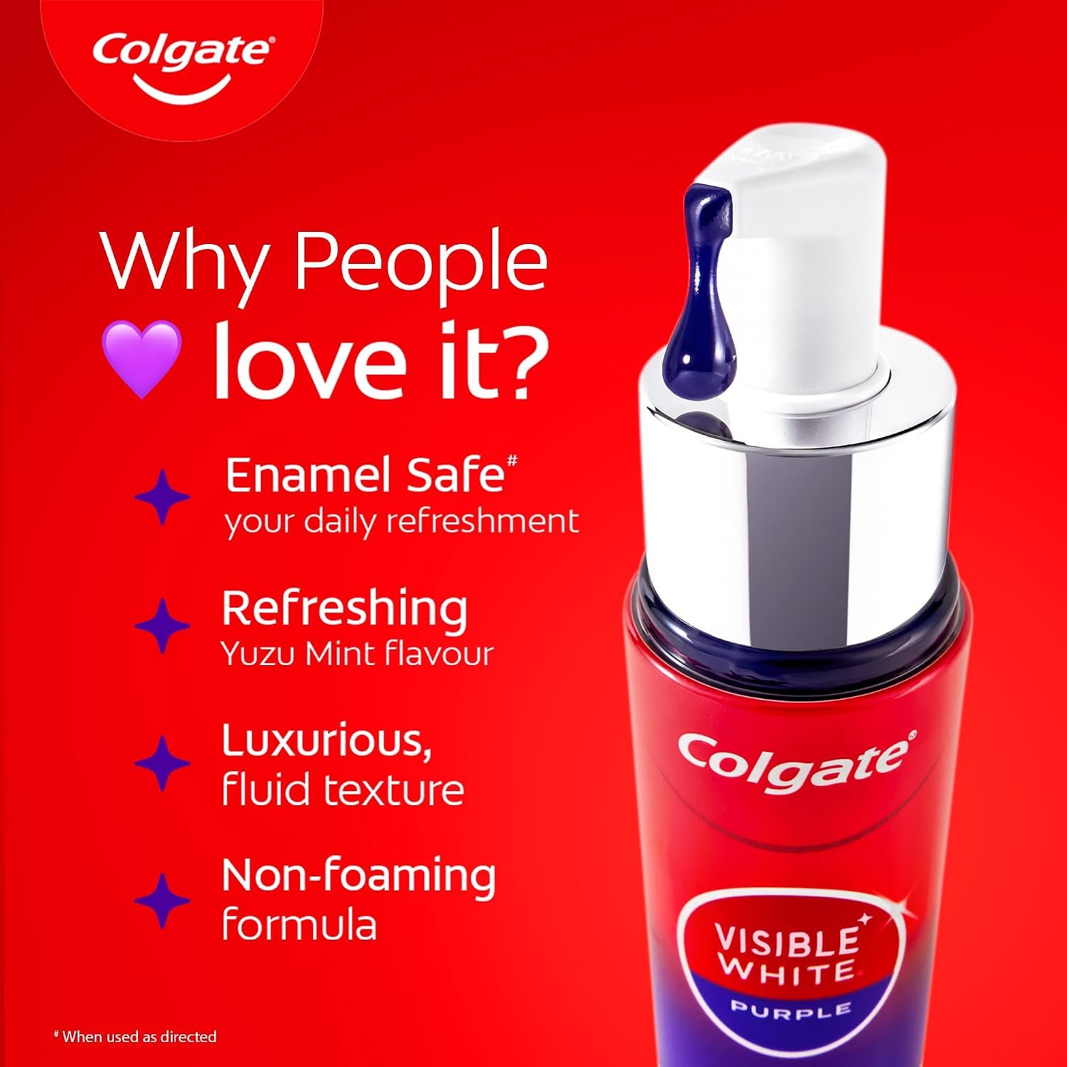 Colgate Visible White Purple Teeth Whitening Serum, 40ml – Mint & Yuzu Flavour, Instant Brightening Purple Serum for Whiter Smiles thumbnail