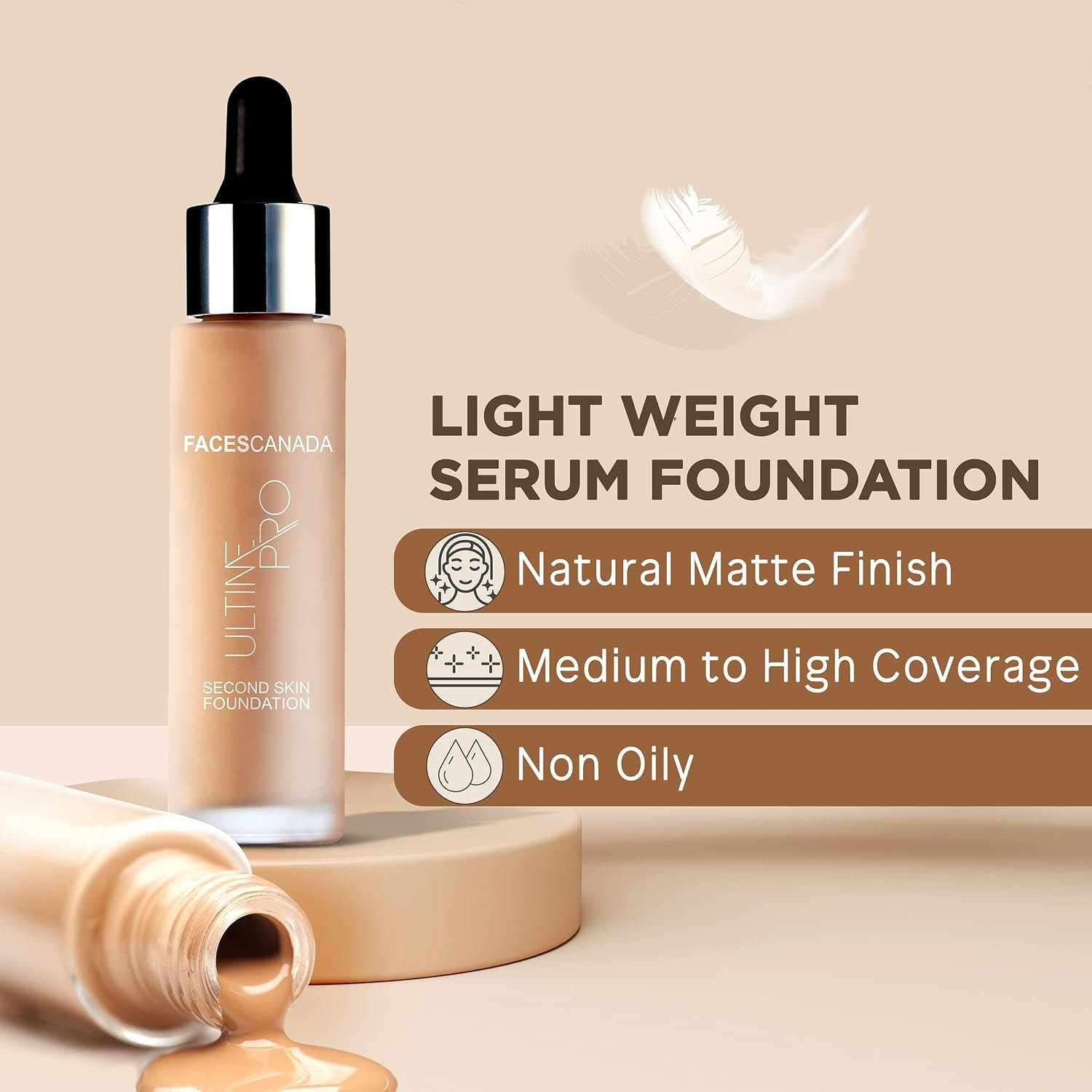 FACESCANADA Ultime Pro Second Skin Foundation - Beige 03, 30ml | Lightweight Anti-Ageing Serum Foundation | Medium To High Coverage | SPF 15 | Non-Oily thumbnail