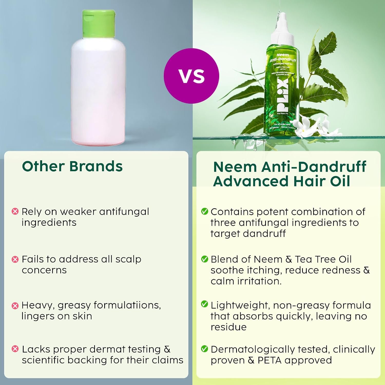 PLIX - THE PLANT FIX Neem Anti-Dandruff Advanced Hair Oil | Reduces Dandruff | Soothes Itchy Scalp | Calms Inflammation | Non-Greasy & Lightweight | Dermatogically Tested |100ml thumbnail