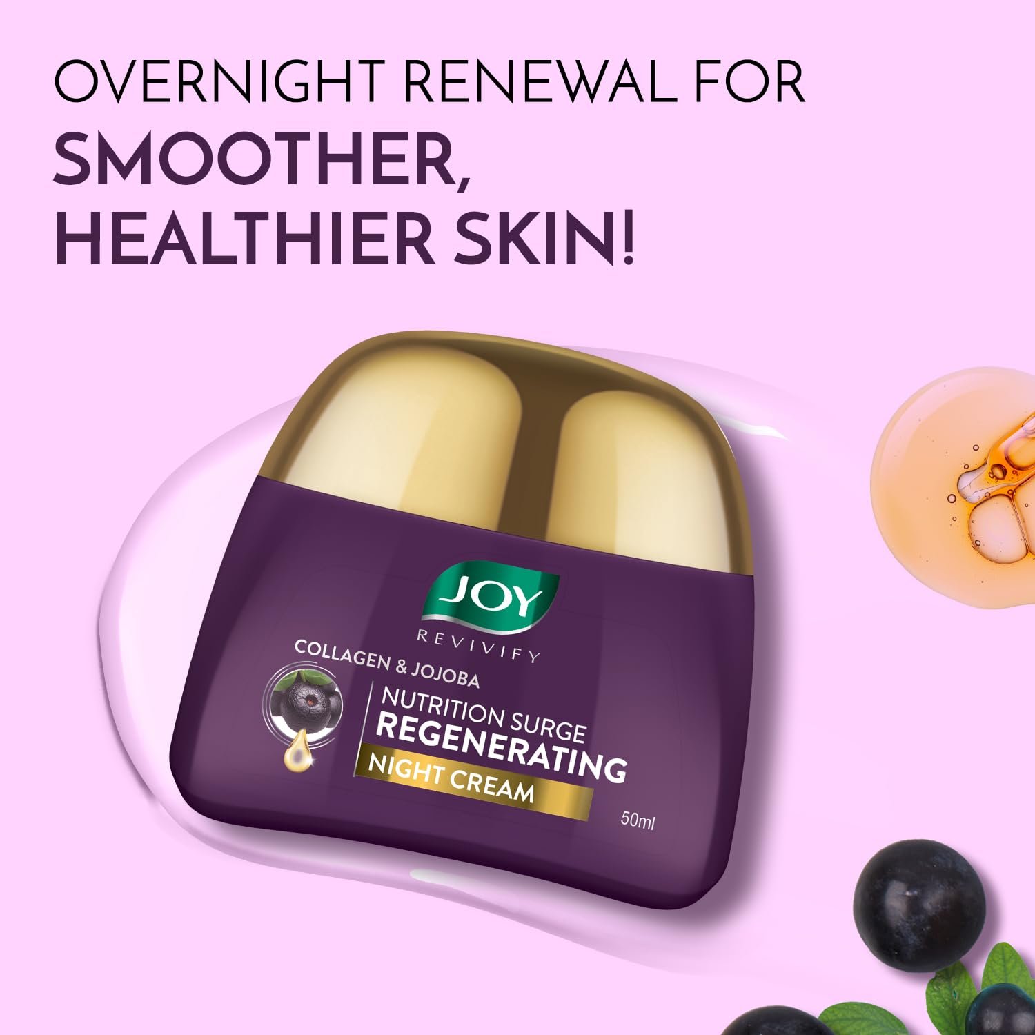 Joy Night Cream with Collagen, Jojoba, Shea Butter & Gotu Kola For Overnight Skin Repair | Ultra Light & Non Greasy Face Cream for Renewing Tired Skin & Prevent Premature Ageing 50ml thumbnail