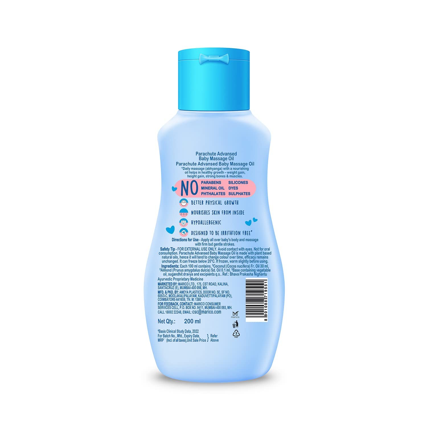 Parachute Advansed Baby Massage Oil for New Born| 100% Virgin Coconut Oil | Clinically Proven for Better Growth| Vitamin E & F| 200 Ml thumbnail
