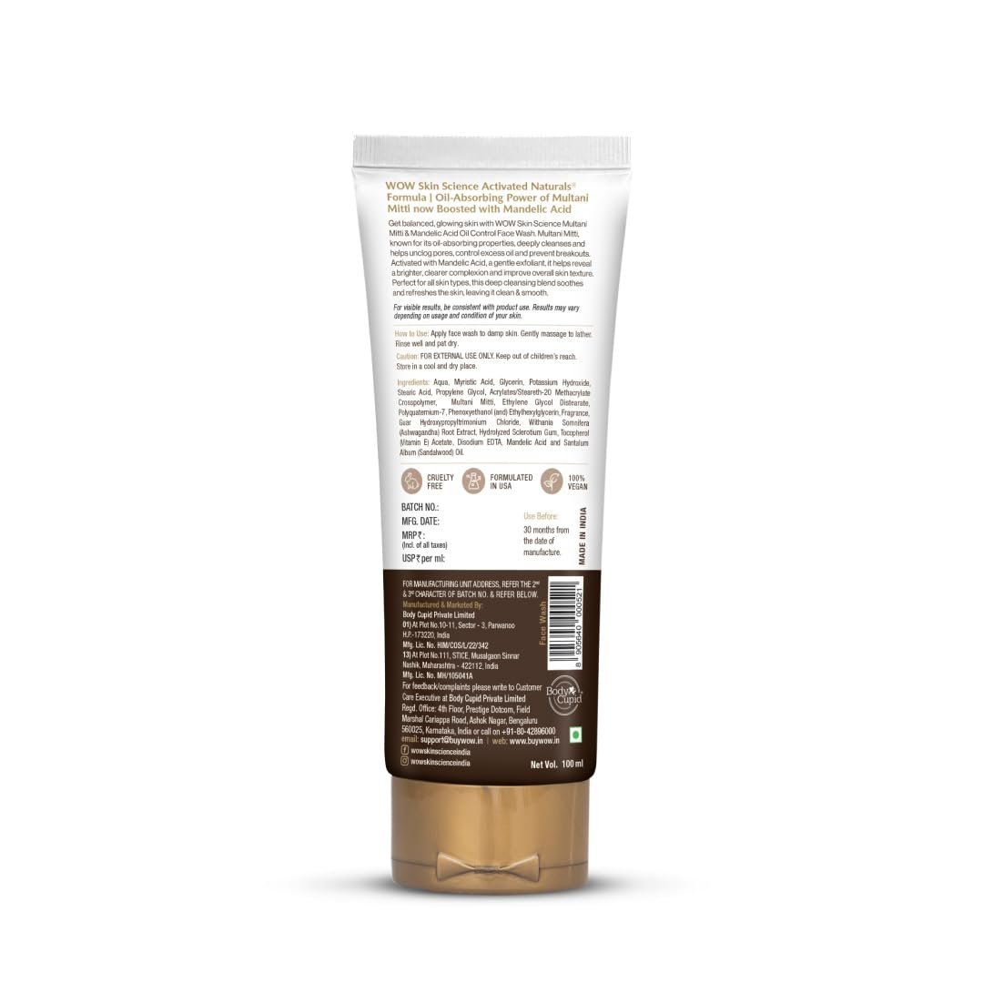 WOW Skin Science Purifying Multani Mitti Face Wash for All Skin Types | Controls Excess Oil | Brightens & Purifies Skin | Face Wash for Women & Men | Paraben Free | 100 ml thumbnail