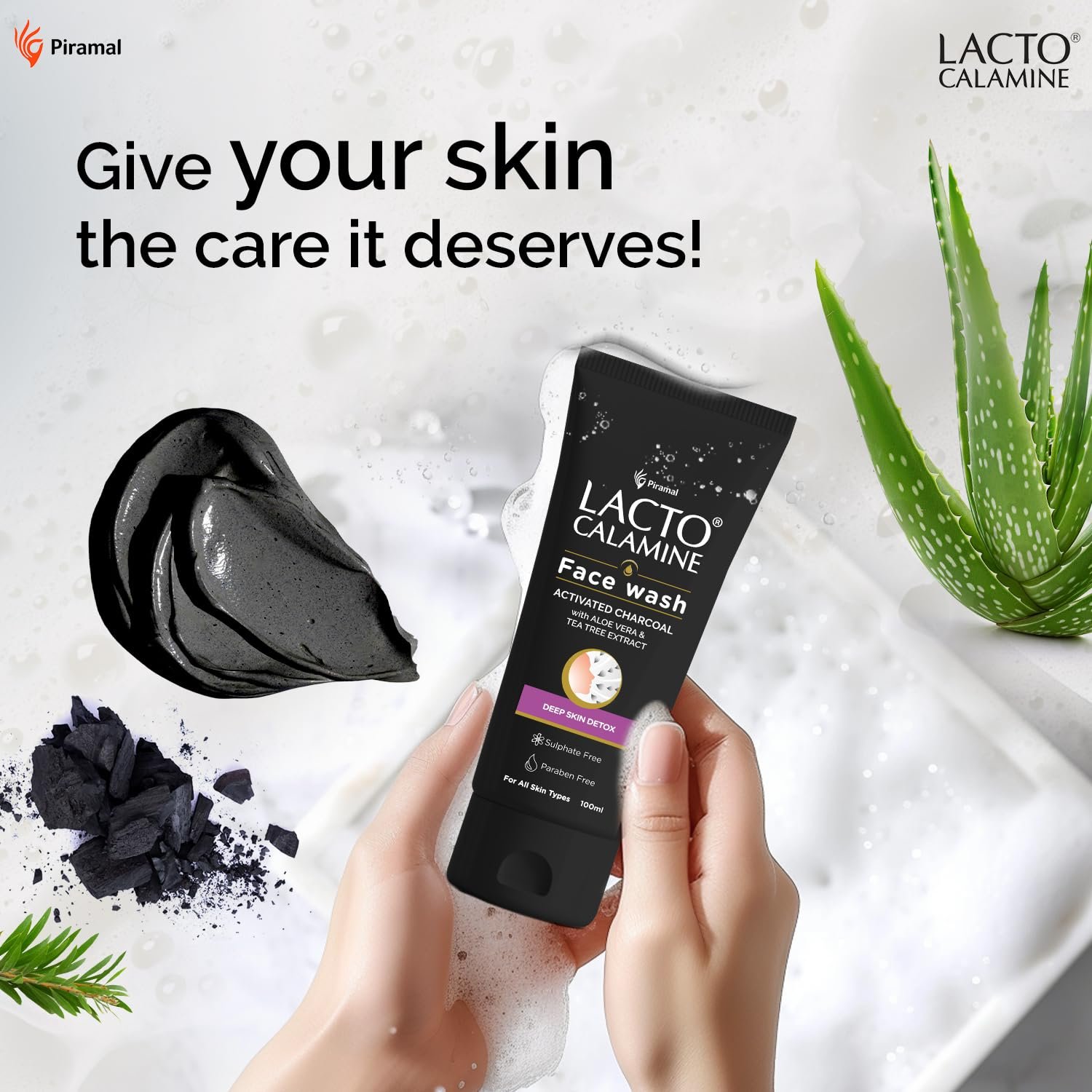 Lacto Calamine Activated Charcoal Face Wash with Aloe Vera & Tea Tree Extract for Deep Skin Detox. Removes impurities and fights blackheads & whiteheads. 100 ml thumbnail