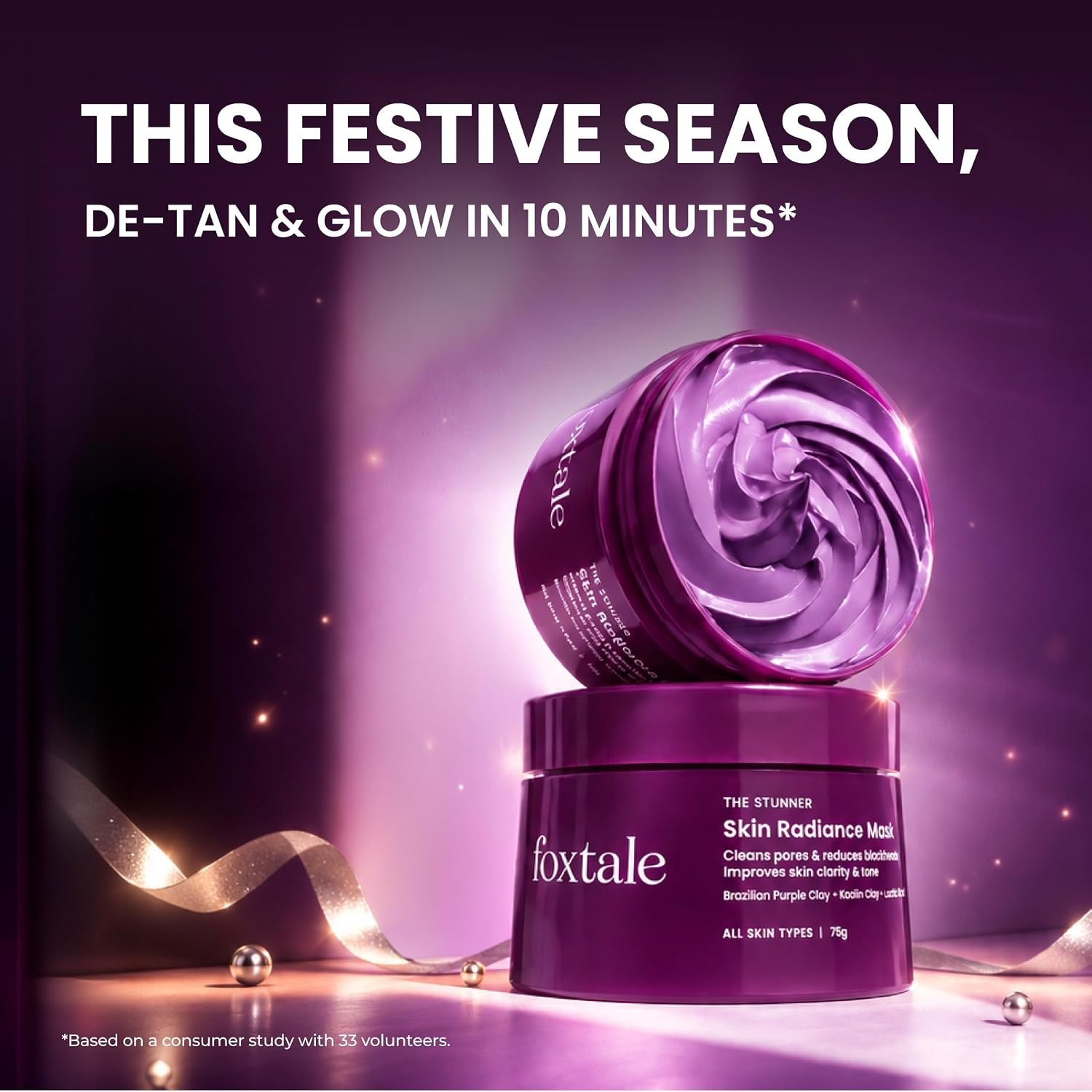 Foxtale De-Tan Face Mask for Glowing Skin| Clay Mask with Lactic Acid for Tan Removal, Reduction in Blackheads, Instant Brightening| New-Age Ubtan Face Pack for All Skin Types |- 75g thumbnail