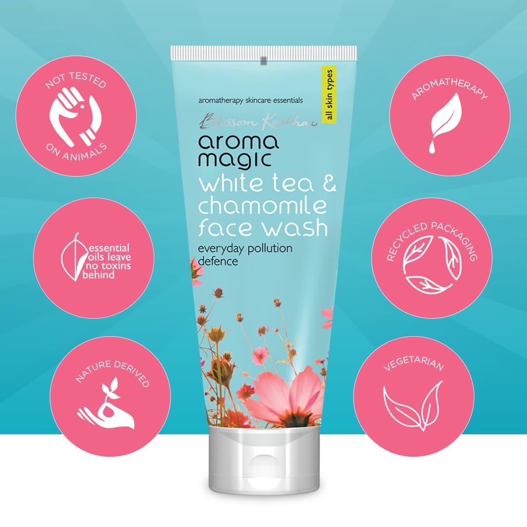 Aroma Magic Pollution Defence Face Wash with White Tea & Chamomile – Deep Pore Cleanser with Soya Milk & Exfoliating Micro Beads for All Skin Types, 100ml thumbnail