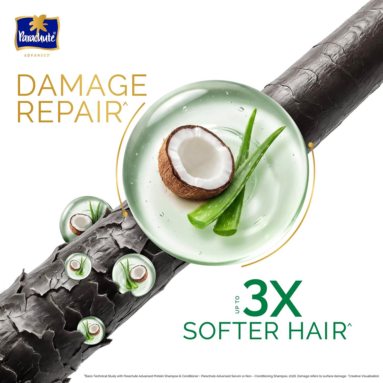 Parachute Advansed Protein Shampoo | with Coconut Milk and Aloe Vera | For up to 100% Damage Repair & up to 3X Softer Hair | For Men & Women | 340ml thumbnail
