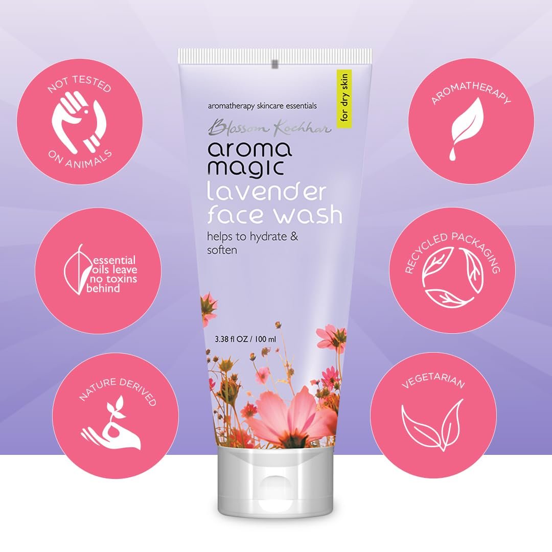 Aroma Magic Lavender Face Wash – Hydrating & Nourishing Cleanser with Rose Oil & Orange Extract for Dry & Sensitive Skin – 100ml thumbnail