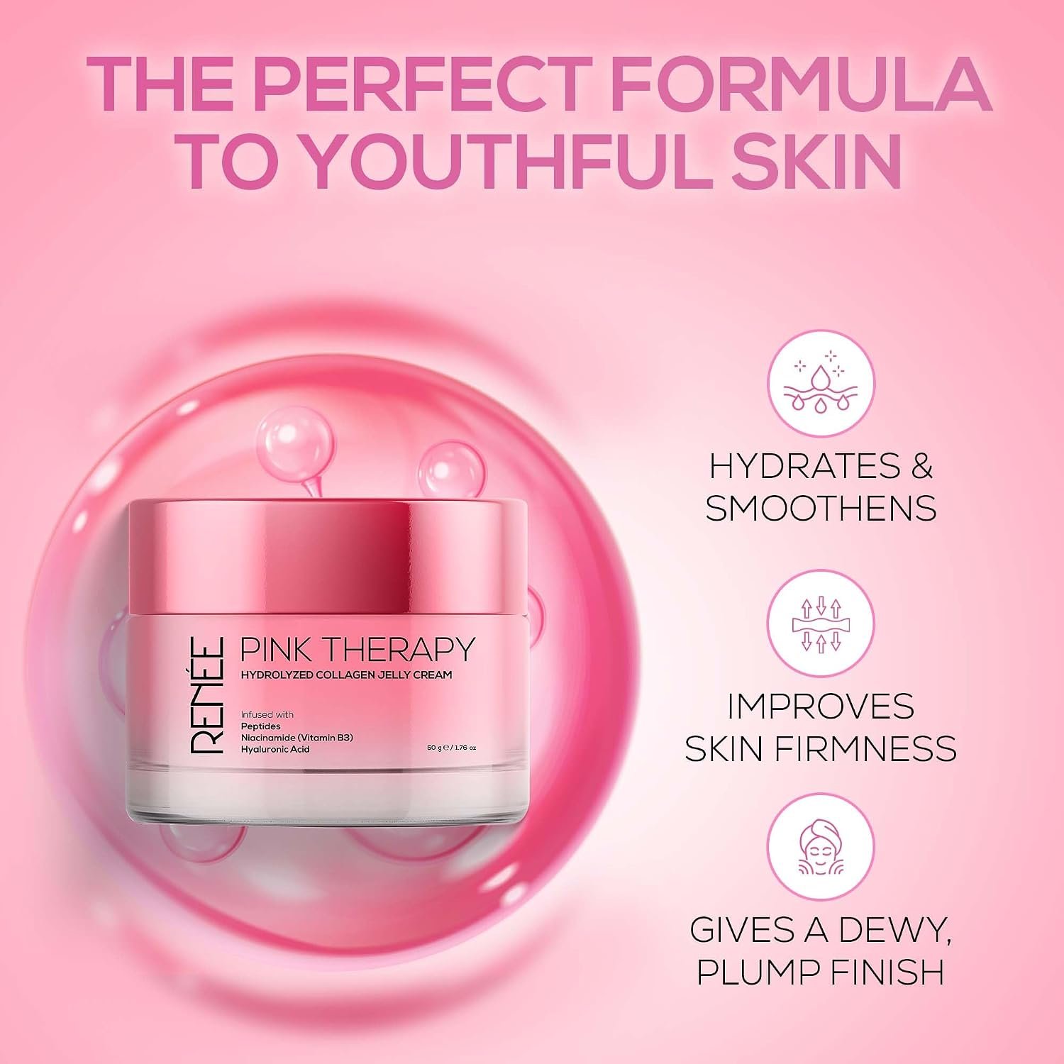 RENEE Pink Therapy Hydrolyzed Collagen Overnight Sleep Jelly Mask | Hydrates, Repairs, Smoothens & Plumps Skin | Peptides, Niacinamide & Hydrolyzed Collagen Enriched | 50 gm thumbnail