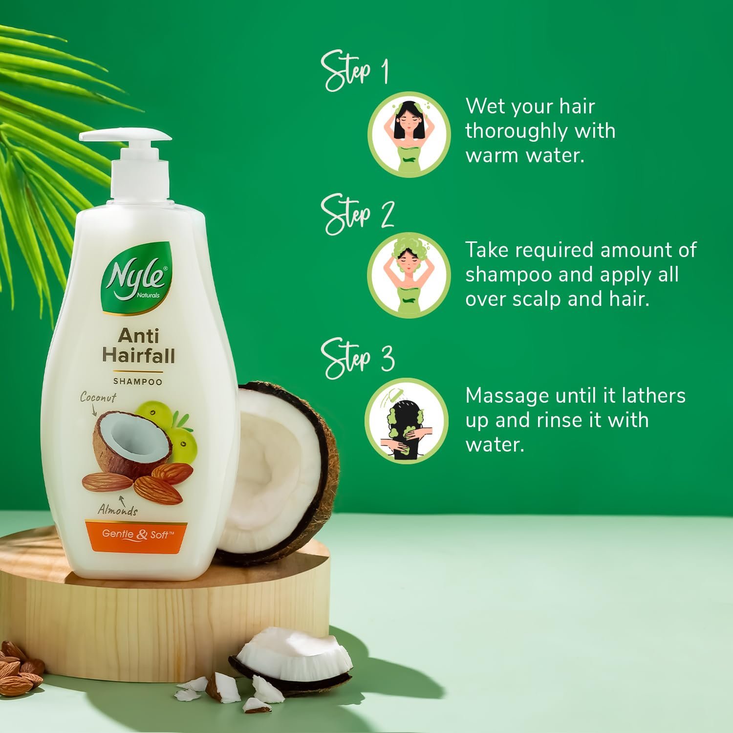 Nyle Naturals Strong & Healthy Anti Hairfall 2 In1 Shampoo With Active Conditioner, With Almonds And Green Gram Sprouts, 400ml thumbnail