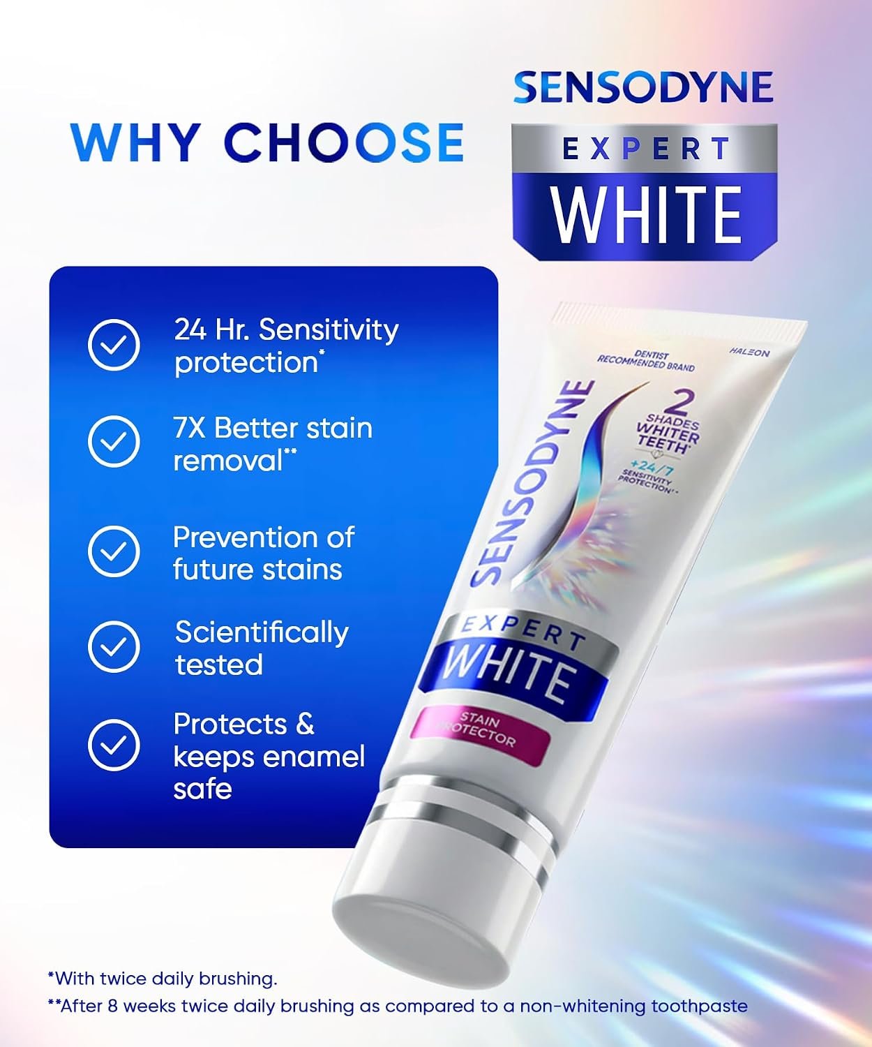 Sensodyne Expert White | Teeth Whitening Toothpaste | 2 Shades Whiter Teeth, 7X Stain Removal | Dentist Recommended | Enamel Safe - 70g thumbnail