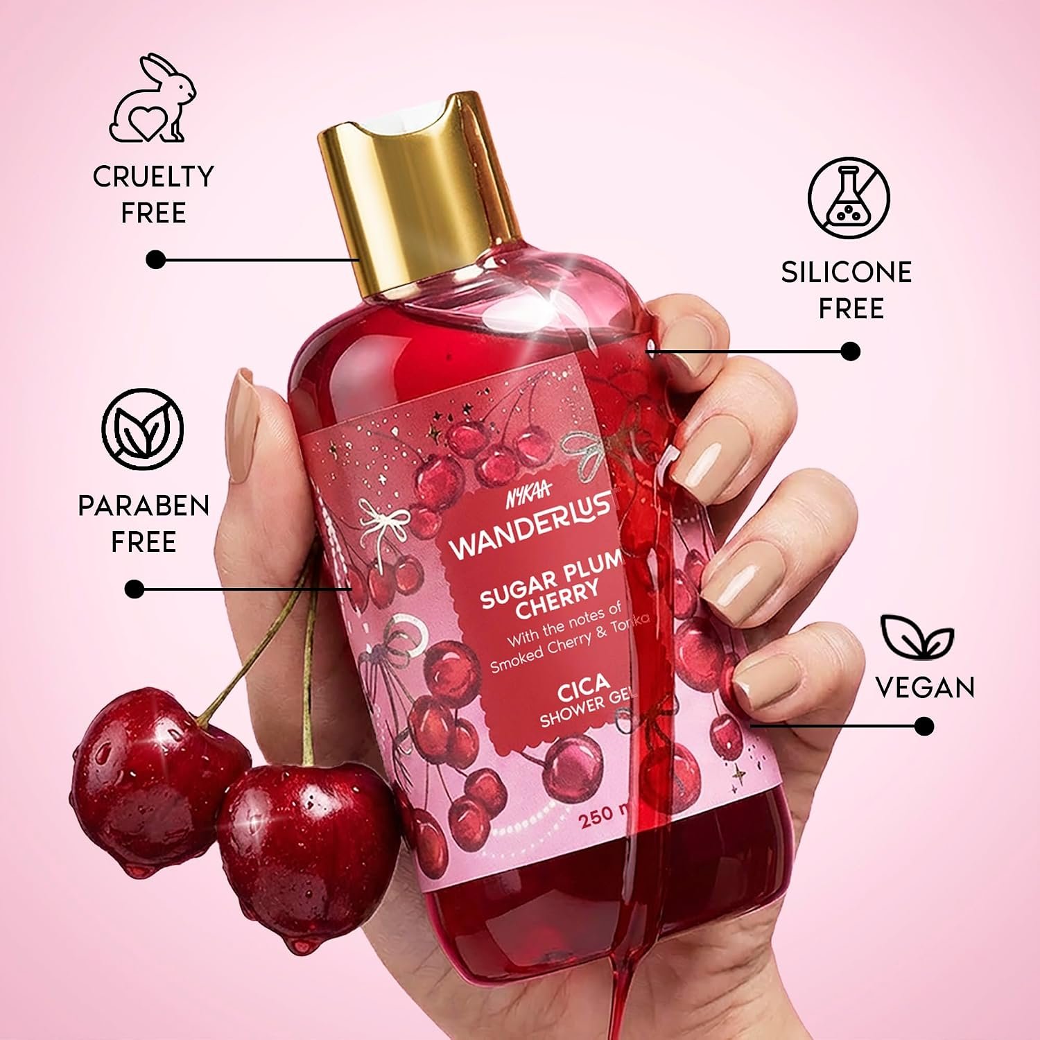 Nykaa Wanderlust Sugar Plum Cherry Perfume Brightening Body Wash, Cherry & Raspberry, with Cica, Glycerine & Vitamin E, Hydrating Shower Gel for Smooth & Soft Skin thumbnail