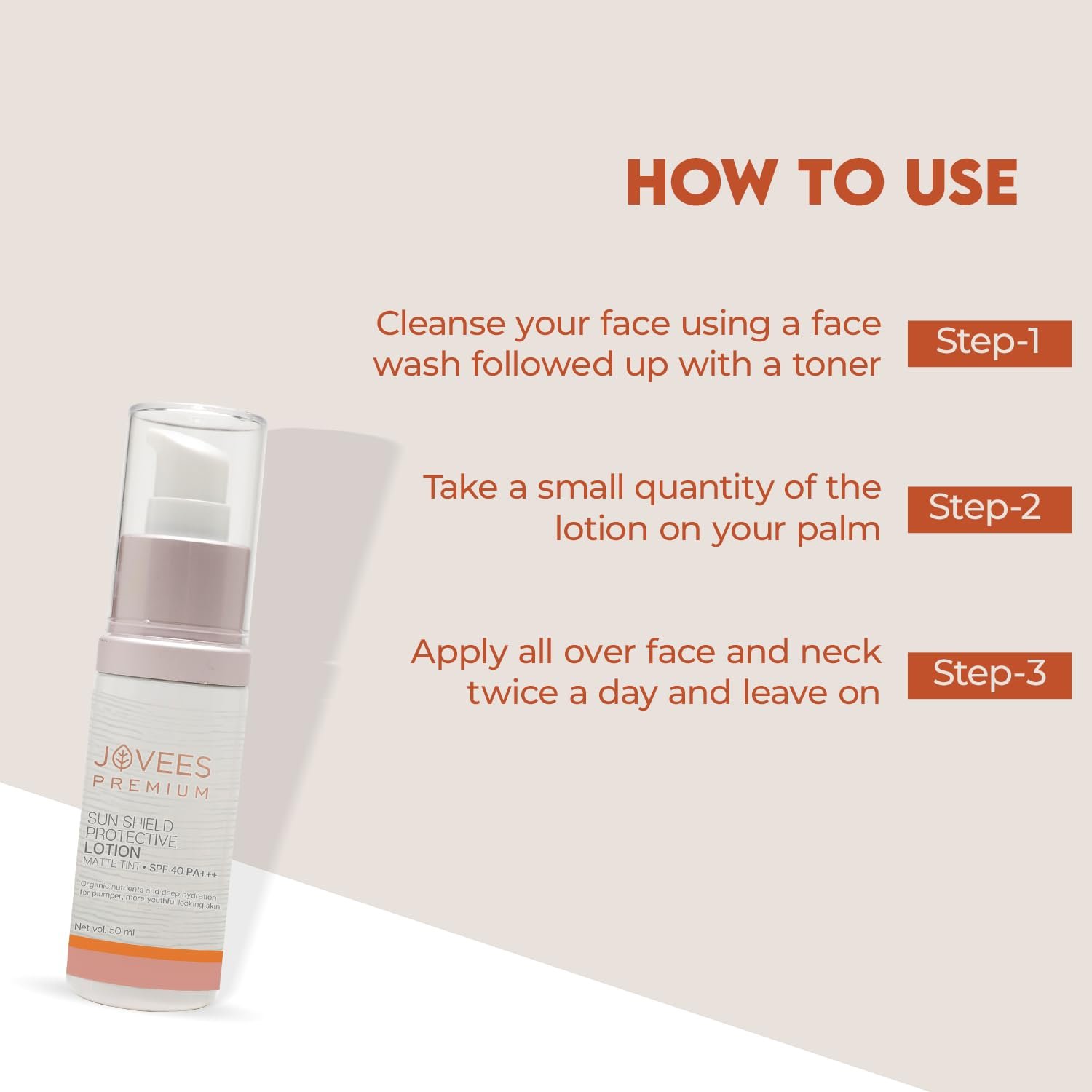 Jovees Sunscreen Sensitive Skin Premium Sun Shield Protective Lotion SPF 40 | Broad Spectrum PA+++ | Matte Tint | Infused with Organic Extracts | Lightweight Sunscreen For Men/Women- 50ML thumbnail