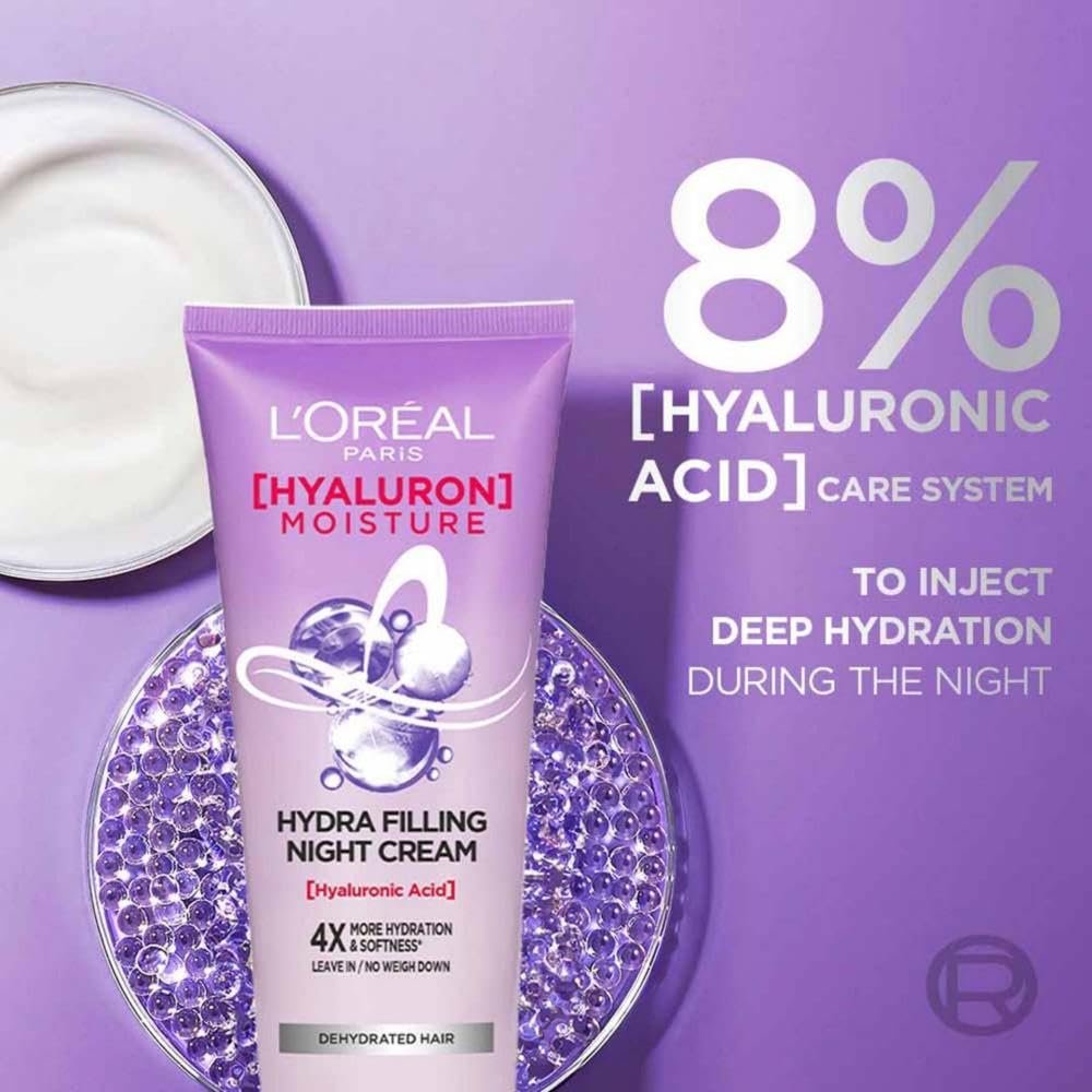 L'Oreal Paris Hyaluron Moisture Hydra Filling Leave-in Night Cream, Powered by Hyaluronic Acid, For Dry & Dehydrated Hair, Volume-180ml thumbnail