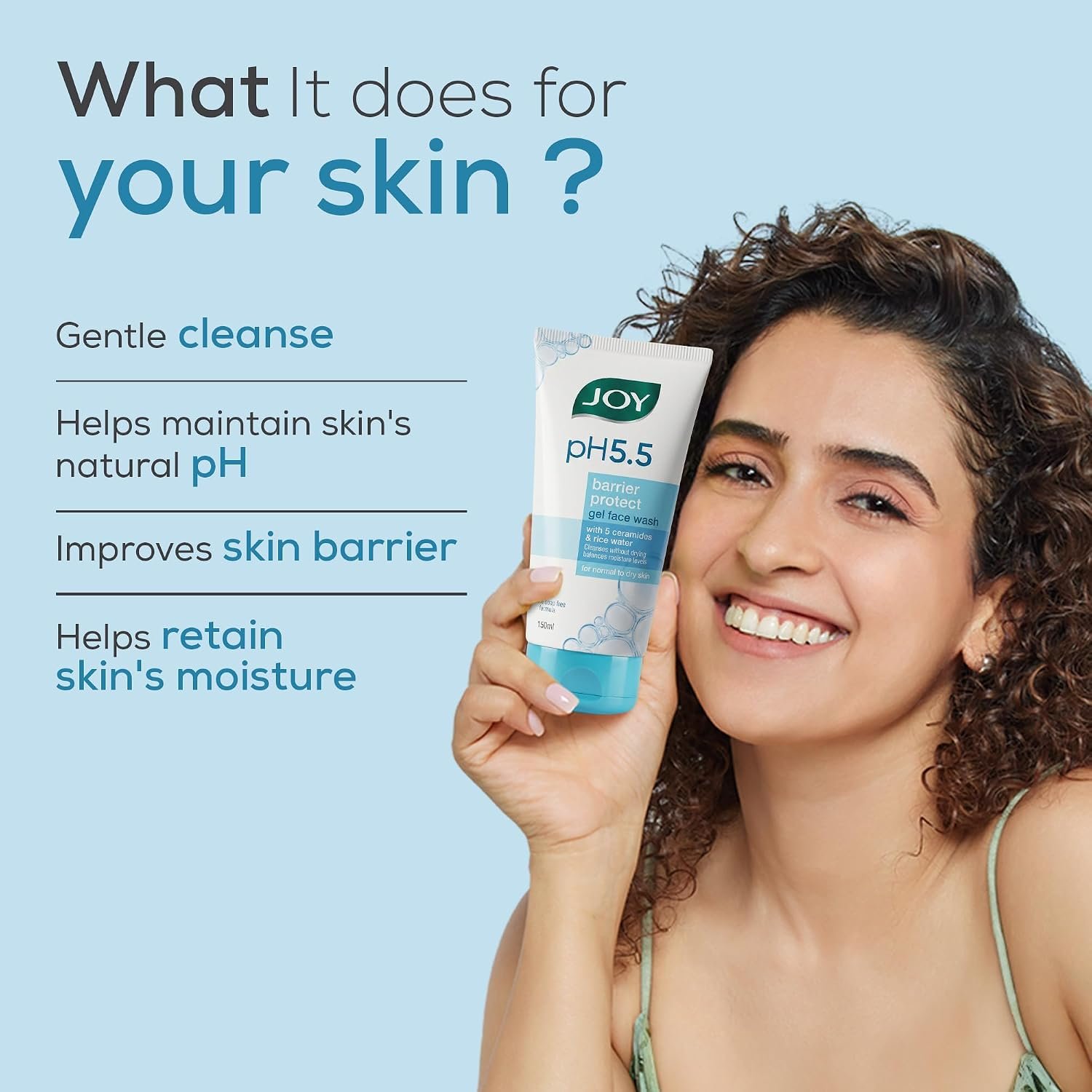 Joy pH 5.5 Hydrating Gel Face Wash with Ceramides and Rice water 150ml | Gently Cleanses and Protects Skin Barrier | Ideal for Sensitive Skin thumbnail