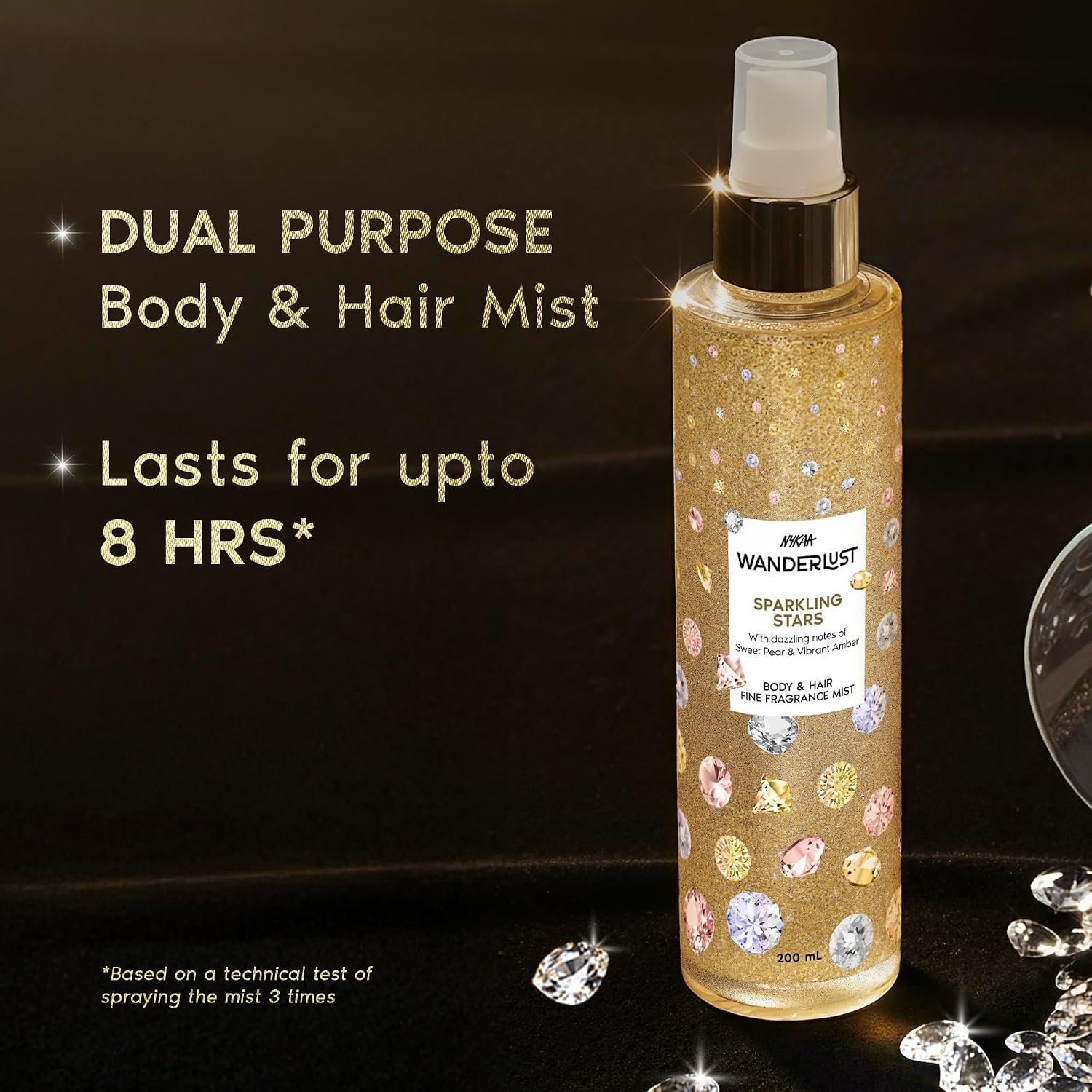 Nykaa Wanderlust Sparkling Stars Fruity Vanilla Perfume Body & Hair Mist, Notes of Fruity Vanilla, Pear & Amber, 8 Hrs Long-Lasting Everyday Fragrance, 200 ml thumbnail
