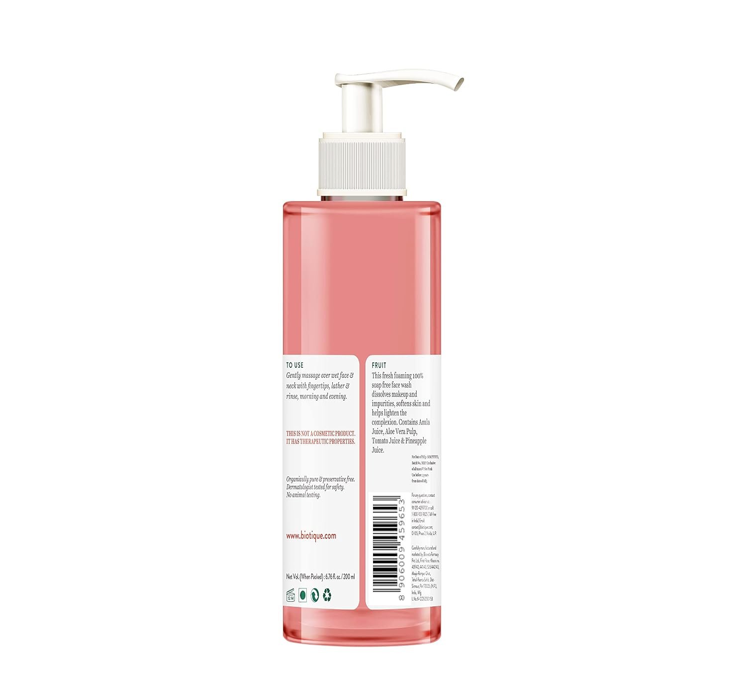 Biotique Fruit Brightening Face Wash| Ayurvedic and Organically Pure| Advanced Swiss Technology |100% Botanical Extracts| Suitable for All Skin Types | 200mL thumbnail