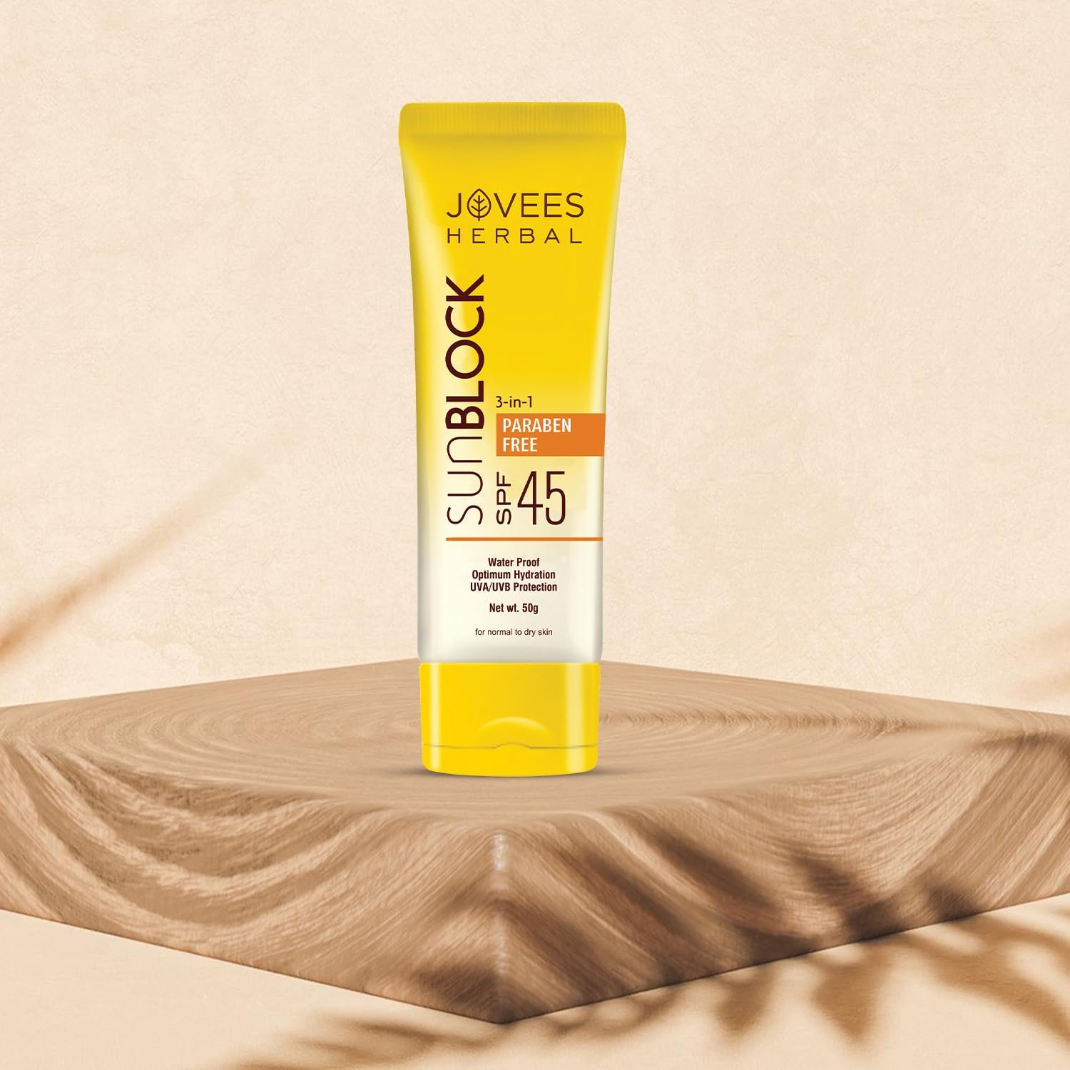Jovees Herbal Sun Block SPF 45 For Even Toned & Glowing Skin | Suitable For Dry Skin | Sunscreen for UVA/UVB & Blue Light Protection | Lightweight & Non Grassy Sunscreen For Men/Women 50g thumbnail