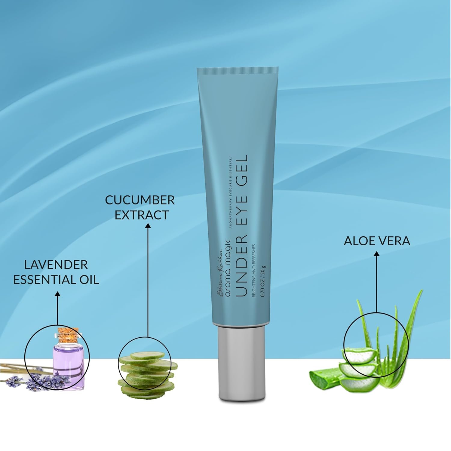 Aroma Magic Under Eye Gel | Brightens & Refreshes, Reduces Dark Circles for Lightens, Tightens & Puffiness | with cucumber, green tea, lemon, & centella For Women & Men | 20 gm thumbnail