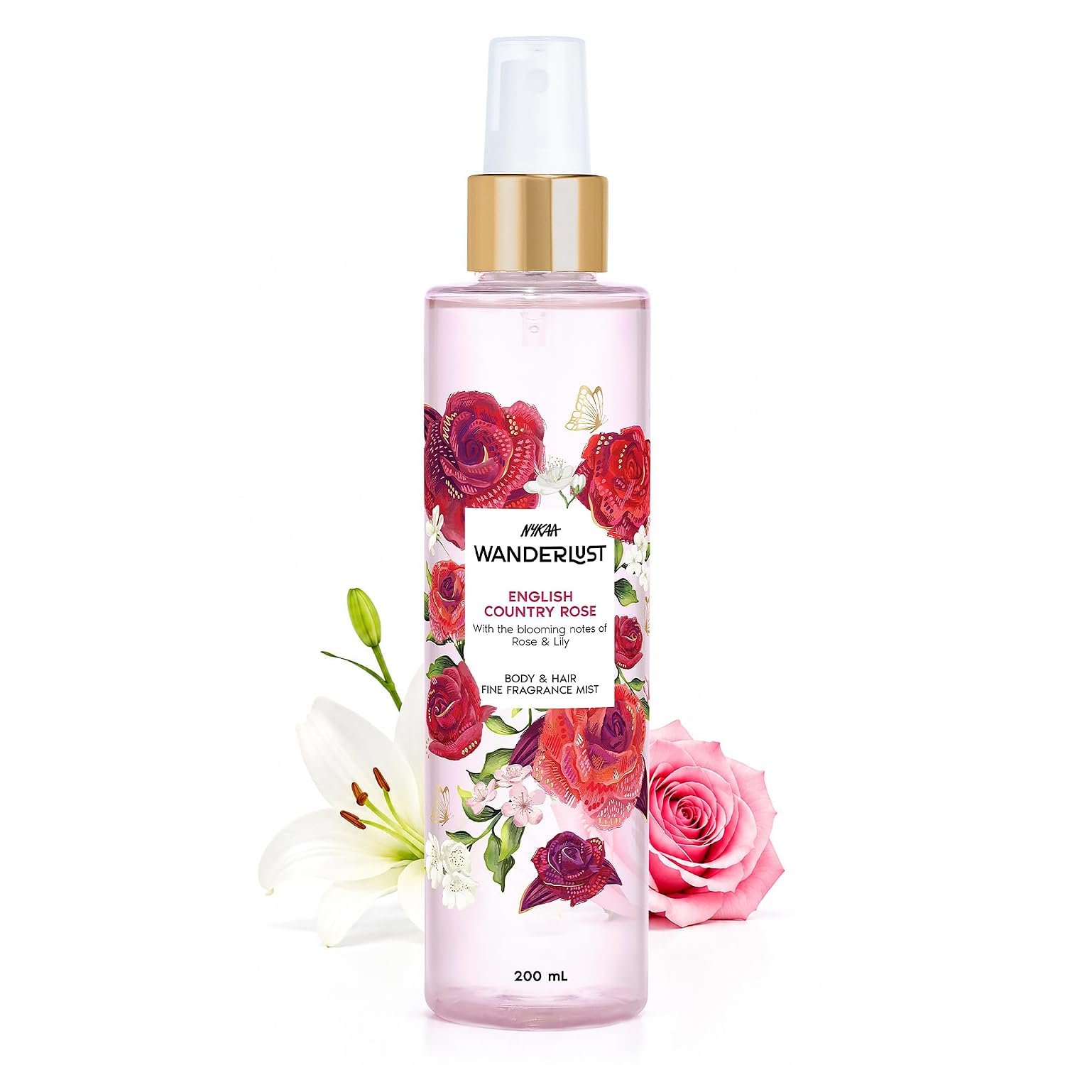 Nykaa Wanderlust English Country Rose Floral Perfume Body & Hair Mist, Notes of Rose & Lily,8 Hrs Long-Lasting Everyday Fragrance, 200 ml