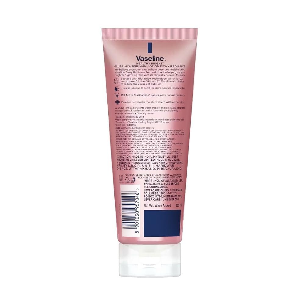 Vaseline Gluta-Hya Dewy Radiance Lotion for Face & Body | Gives Brighter Skin | Glutathione & Niacinamide Infused Moisturizer, 200ml thumbnail