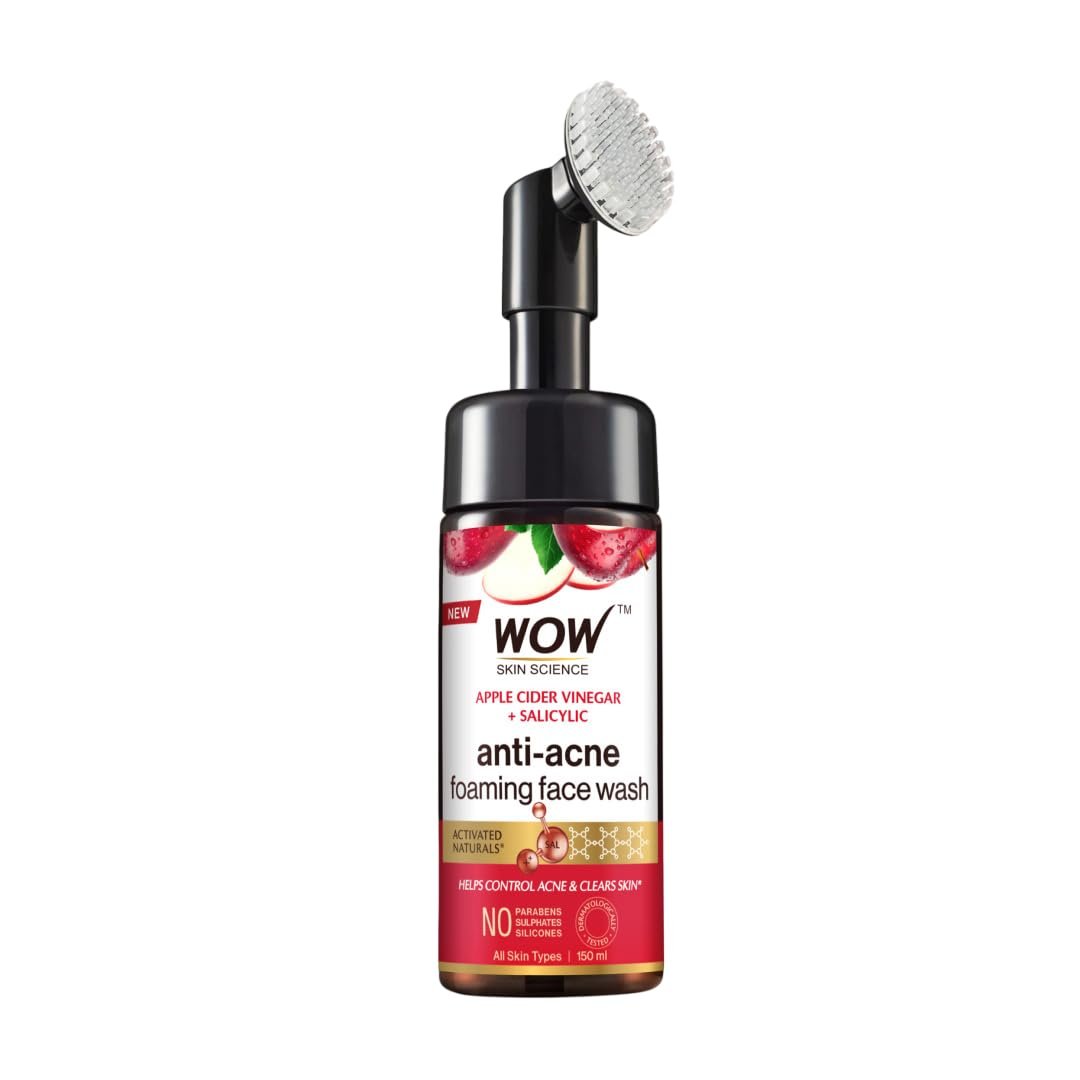 WOW Skin Science Apple Cider Vinegar Foaming Face Wash - No Parabens, Sulphate & Silicones (with built-in brush)