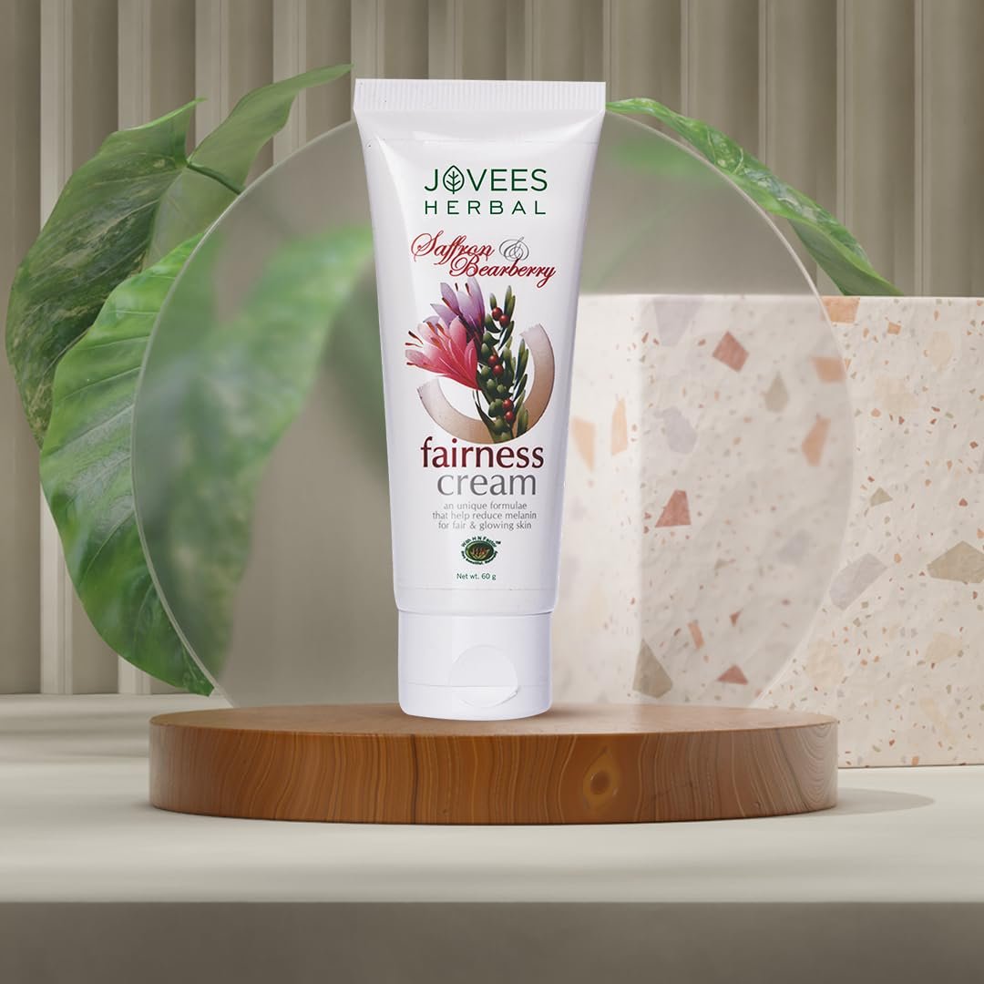 Jovees Herbal Saffron & Bearberry Fairness Face Cream | For Women/Men | Bright, Even Toned and Glowing Skin | UVA/UVB Protection | Paraben and Alcohol Free | 60GM thumbnail