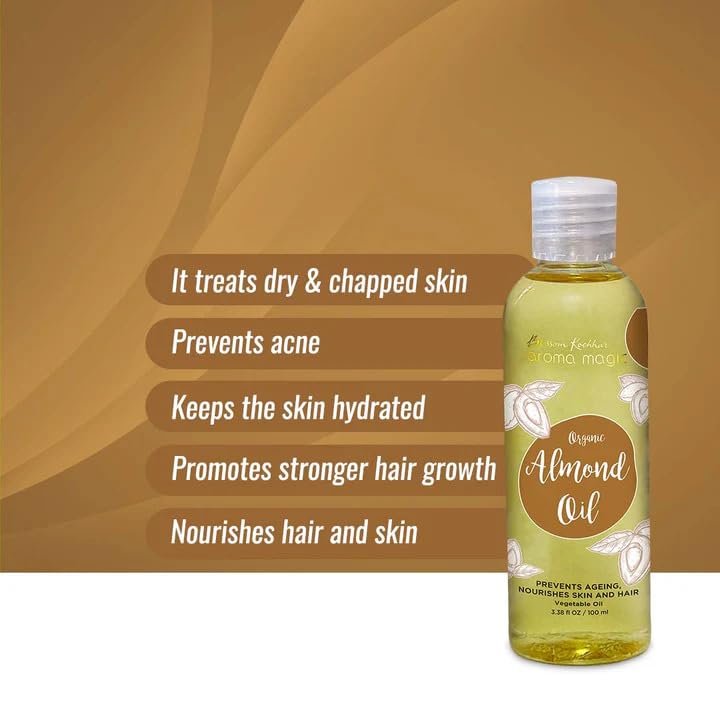 Aroma Magic Organic Almond oil for Body, Skin & Hair with Prunus dulcis oil that Prevents aging, nourishes hair & skin, relieves itching & muscle pain ? 100ml thumbnail