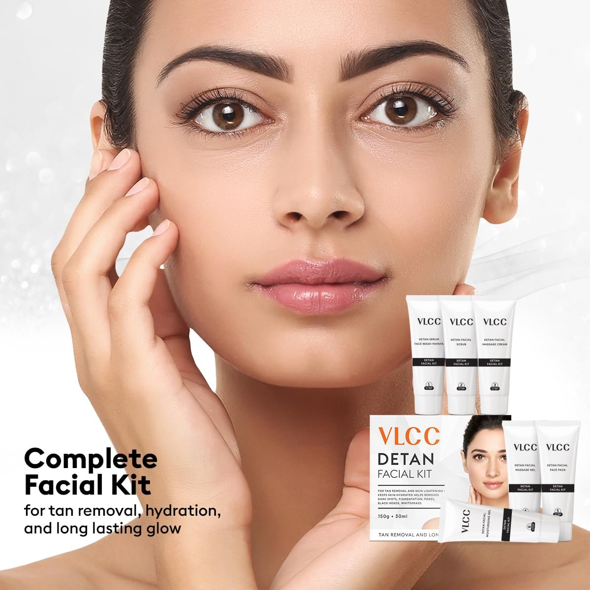 VLCC De-Tan Facial Kit - 180g (150g+30ml) | For Tan Removal | Hydrates, Helps Removes Dark Spots, Pigmentation, Pores, Blackheads & Whiteheads | With SPF 15+ Moisturizer thumbnail