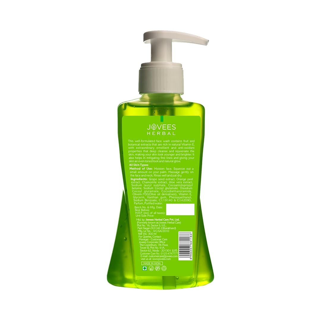 Jovees Herbal Grape Face Wash With Grape Seed & Orange Peel Extracts | For Brighter & Glowing Skin | Reduces Uneven Skin Tone & Fine Lines | For All Skin Types 300ml thumbnail