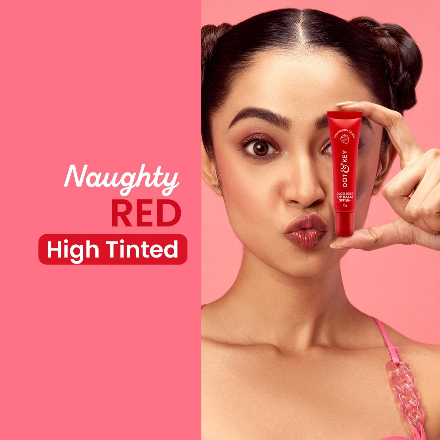 Dot & Key Strawberry Lip Balm (12gm) for Moisturization | Soft and Naturally Brightens Lips |Tinted Lip Balm with SPF 50 & Vitamin C + E | Lipbalm for Dry & Dark Lips thumbnail