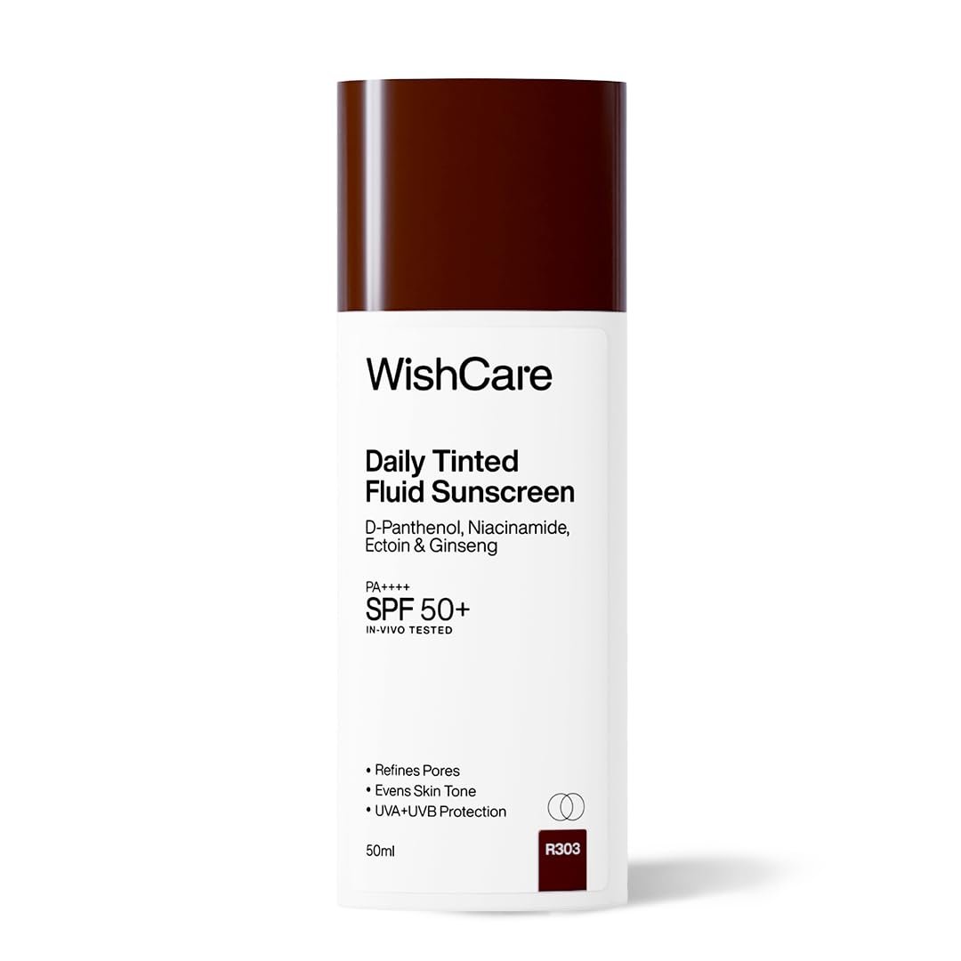 WishCare Daily Fluid Tinted Sunscreen SPF50 PA++++ | R303 | Broad Spectrum Protection for all skin types | In-Vivo Tested Tinted Sun Screen | Evens & Protects | 50ml thumbnail
