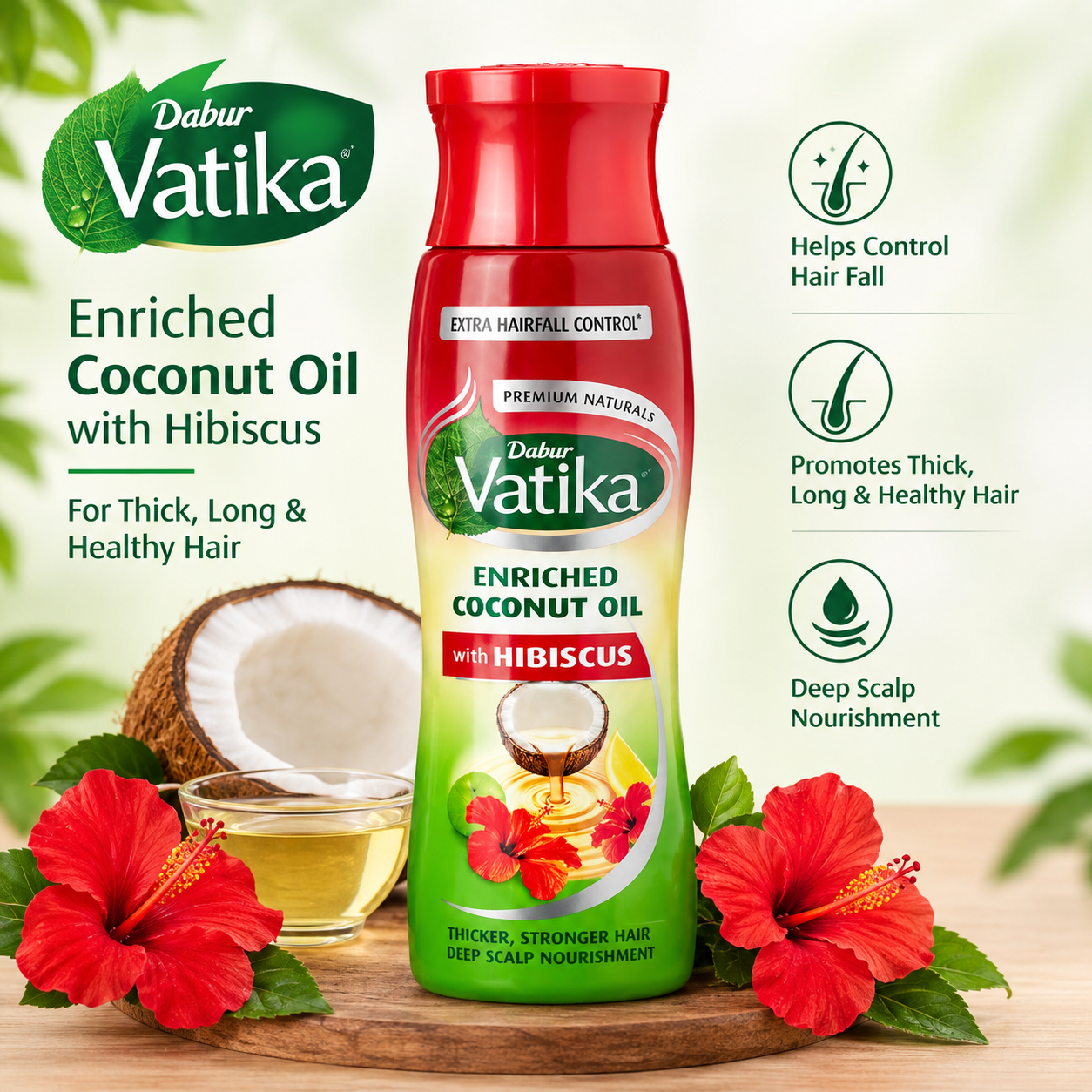 Dabur Vatika Enriched Coconut Hair Oil with Hibiscus | Helps Control Hair Fall | Promotes Thick, Long & Healthy Hair | Deep Scalp Nourishment | 300ml thumbnail