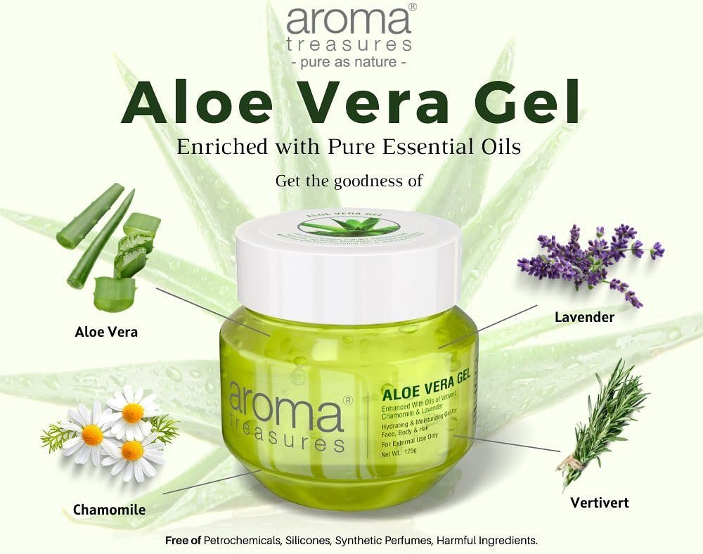 Aroma Treasures Aloe Vera Gel for Face, Body & Hair | Moisturizing & Hydrating Aloevera Gel | 98% Ingredients of Natural Origin | Pure Aloe Vera Gel for Skin, Hair & Pimples | 125g thumbnail