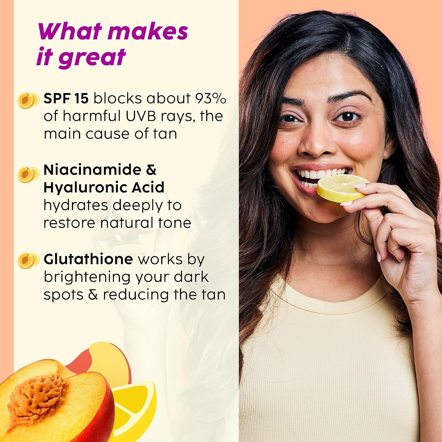 PLIX THE PLANT FIX Peaches & Lemon D-Tan Body Lotion With New-Age UV Filters | In Vivo Tested SPF 30 PA+++ | Lightweight & Non-greasy | Helps Brighten & Moisturize thumbnail