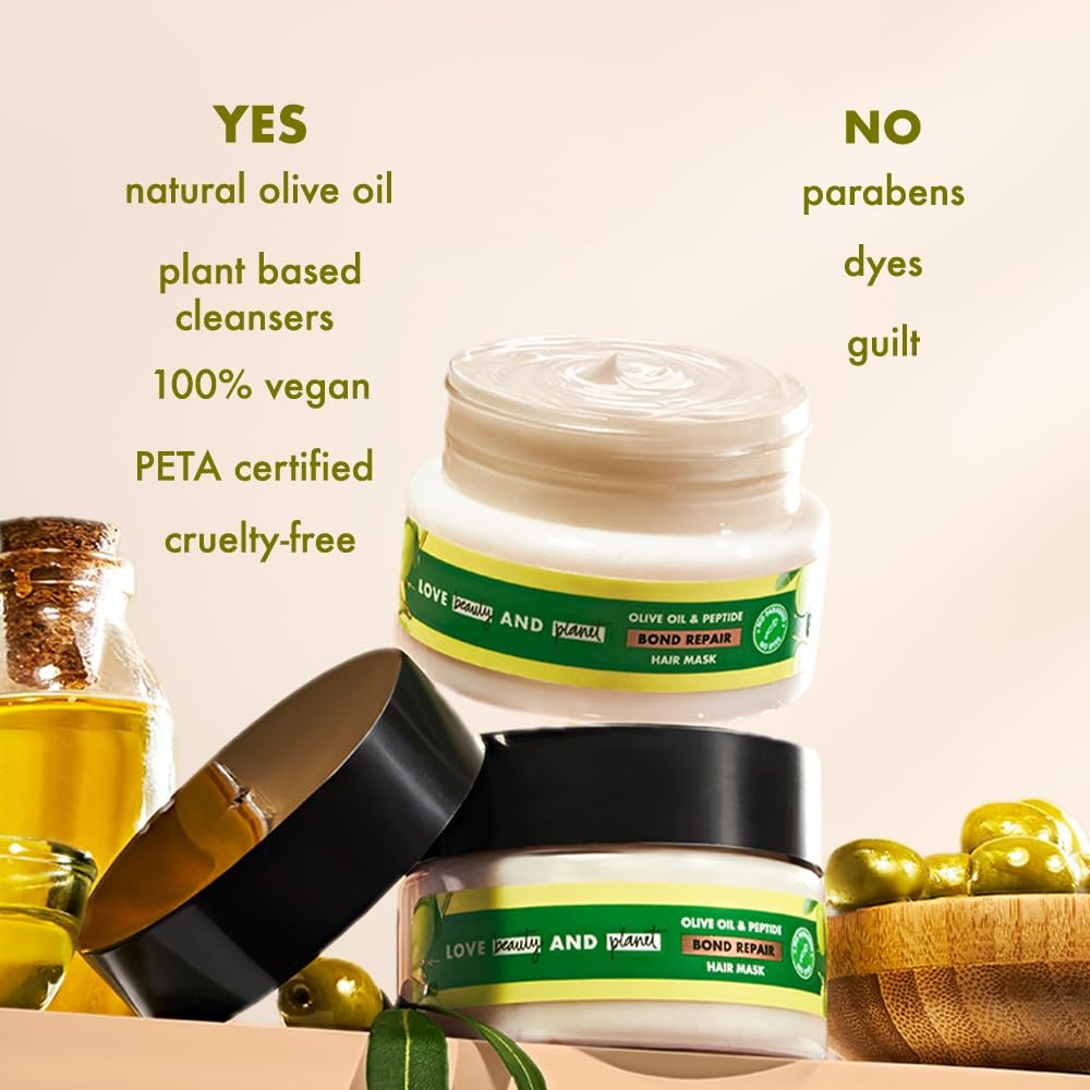 Love Beauty & Planet Olive Oil & Peptide Bond Repair Hair Mask | Sulfate-Free Deep Conditioning Treatment for Damaged Hair | Helps Smooth, Nourish & Improve Hair Manageability | 200ml thumbnail