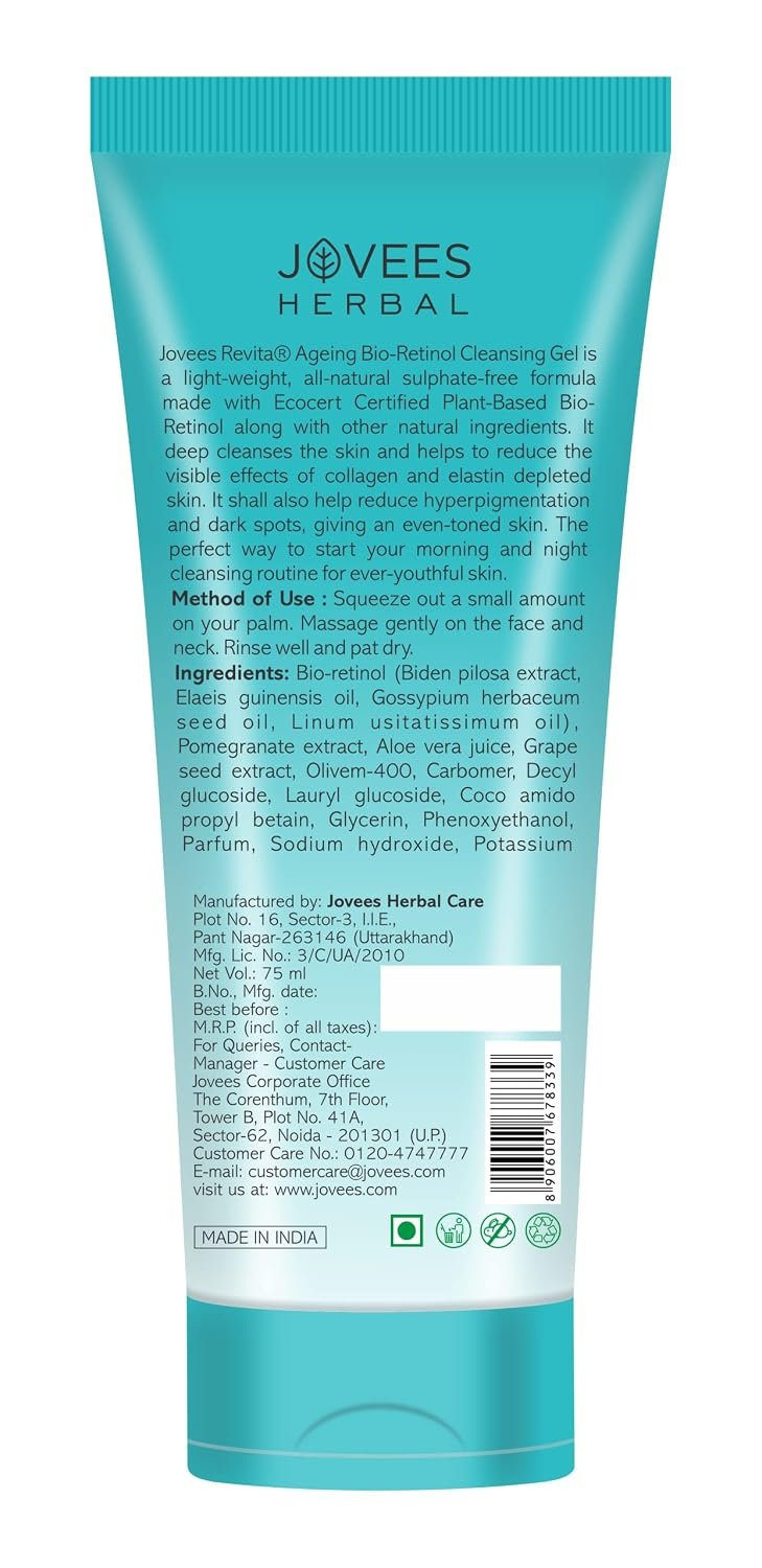 Jovees Herbal Bio-Retinol Revita Ageing Cleansing Gel To Reduce Fine Lines & Wrinkles 75ml thumbnail