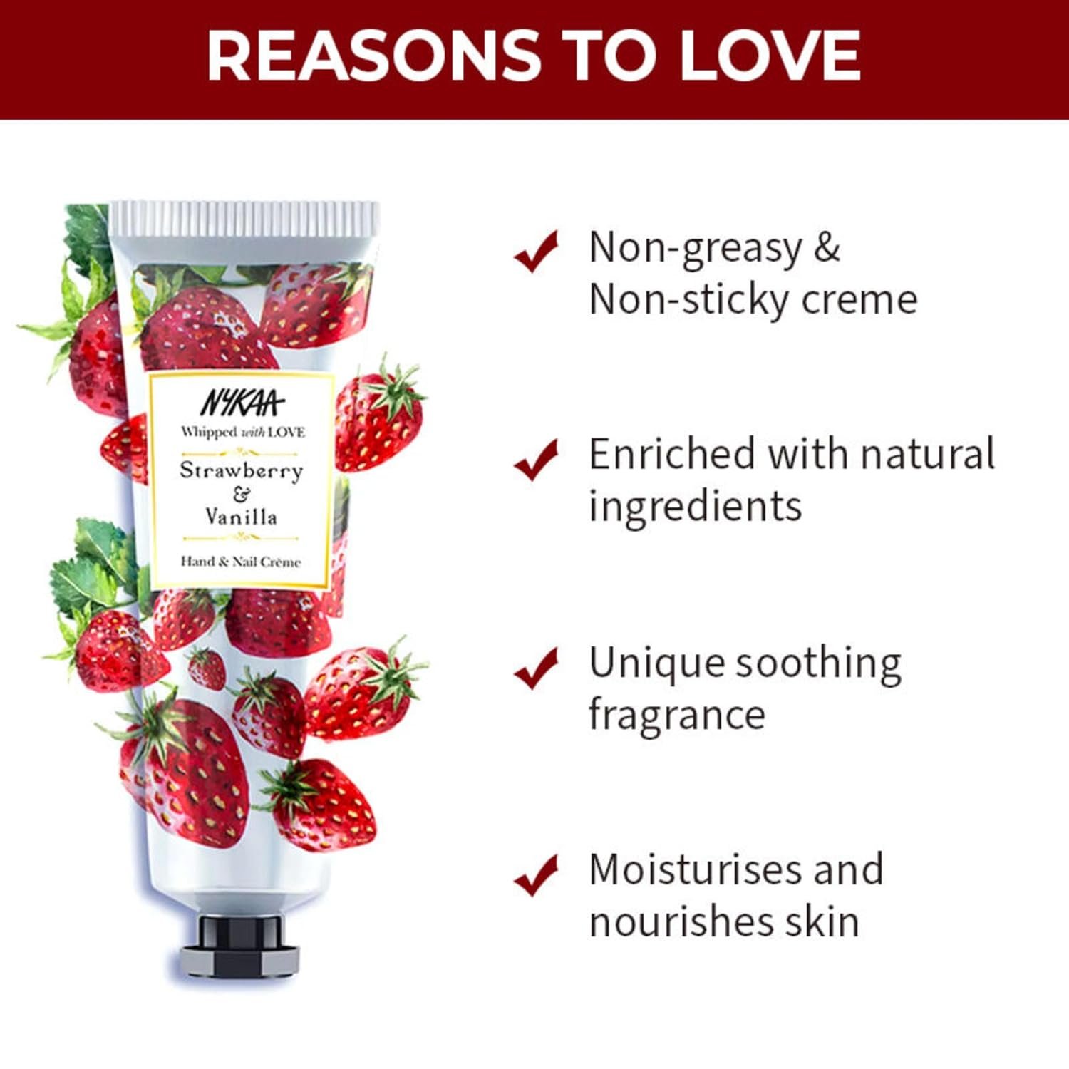 Nykaa Naturals Strawberry & Vanilla Hand & Nail Creme, 30ml| With Avocado, Almond Oil, Jojoba Oil & Hyaluronic Acid| Moisturises & Nourishes Skin| Combats Dryness| Non-Greasy & Non-Sticky Fo thumbnail