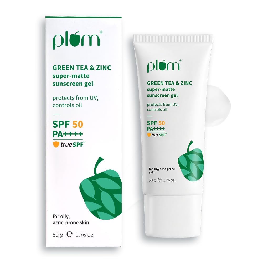 Plum Green Tea & Zinc Super-Matte Gel Sunscreen SPF 50 PA ++++  Formulated for Oily, Combination and Acne Prone Skin | Protects & Controls Oi| 50g