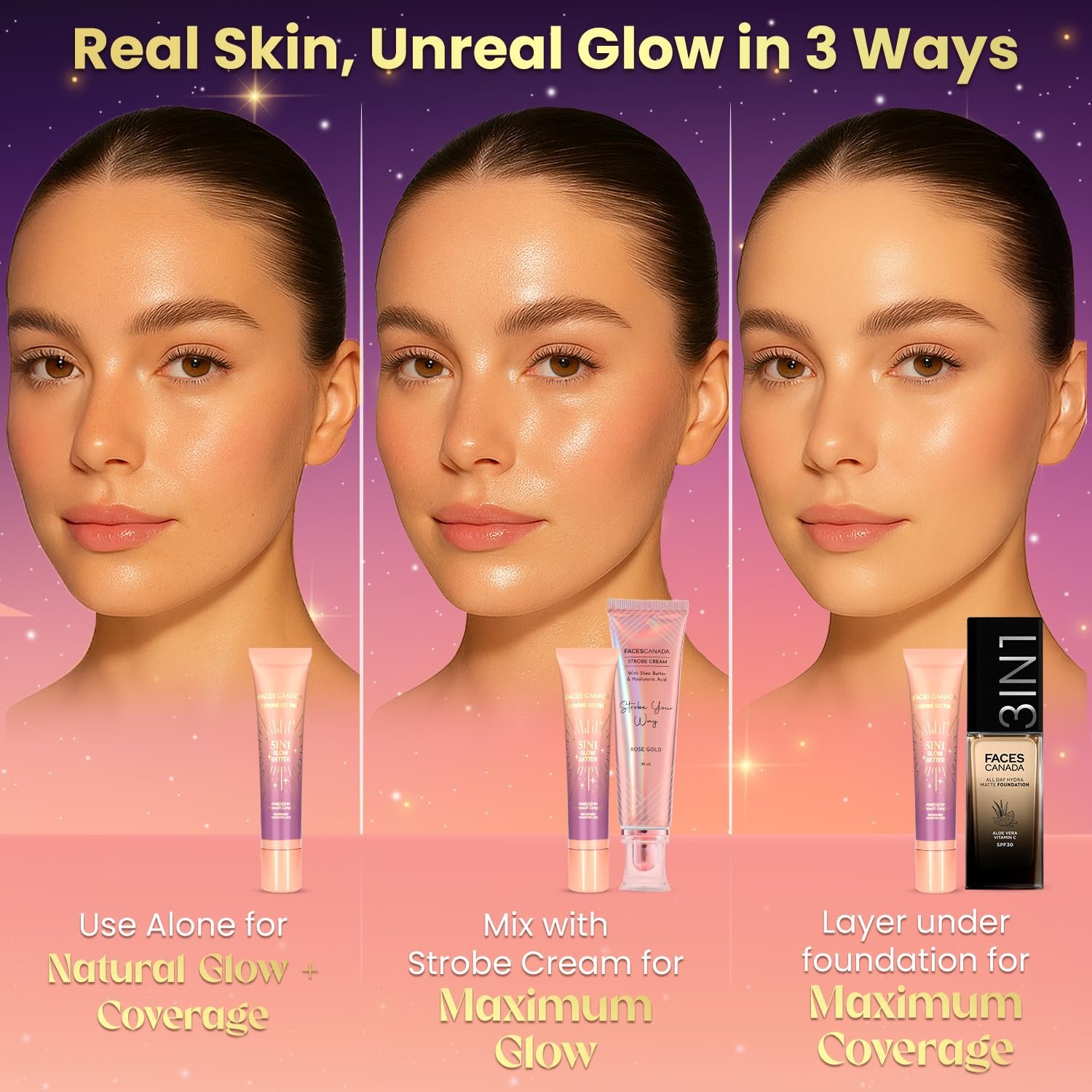 FACES CANADA Strobe CC Tint Mini - Sunset Glaze 02, 18ml | 5-in-1 Serum + Moisturizer + Primer + BB/CC Cream + Strobe Cream |    For Light to Medium Skin thumbnail