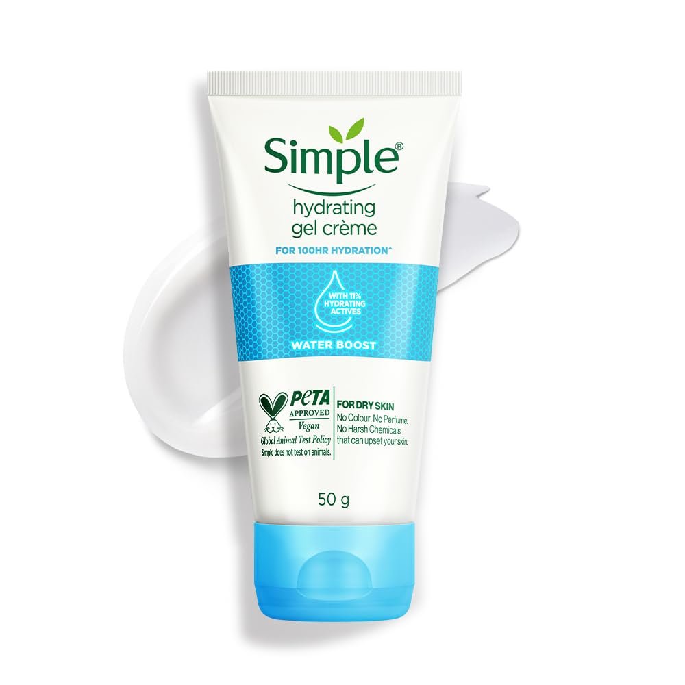 Simple Water Boost Hydrating Gel Crème, 50g | 100HR Hydration | Moisturiser for Dry, Sensitive Skin with Prebiotics & Pentavitin | Fragrance Free, Non-greasy | Soothes & Calms Skin thumbnail